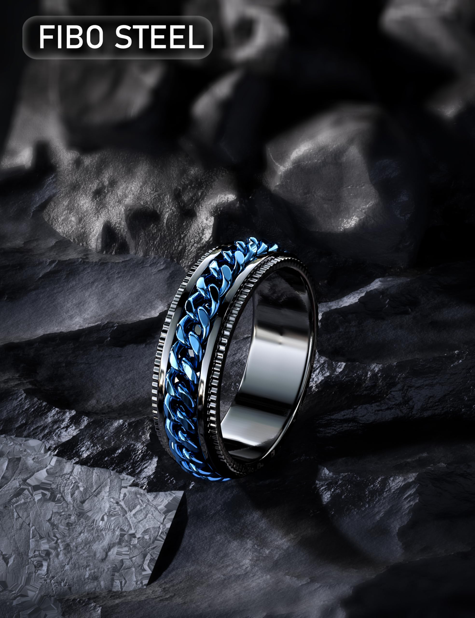 FIBO STEEL Stainless Steel Spinner Ring for Men & Women - Anxiety Relief Fidget Ring, Black Wedding Band, 8mm Width, Sizes 7-14 - Perfect for Stress Relief, Focus & Everyday Wear