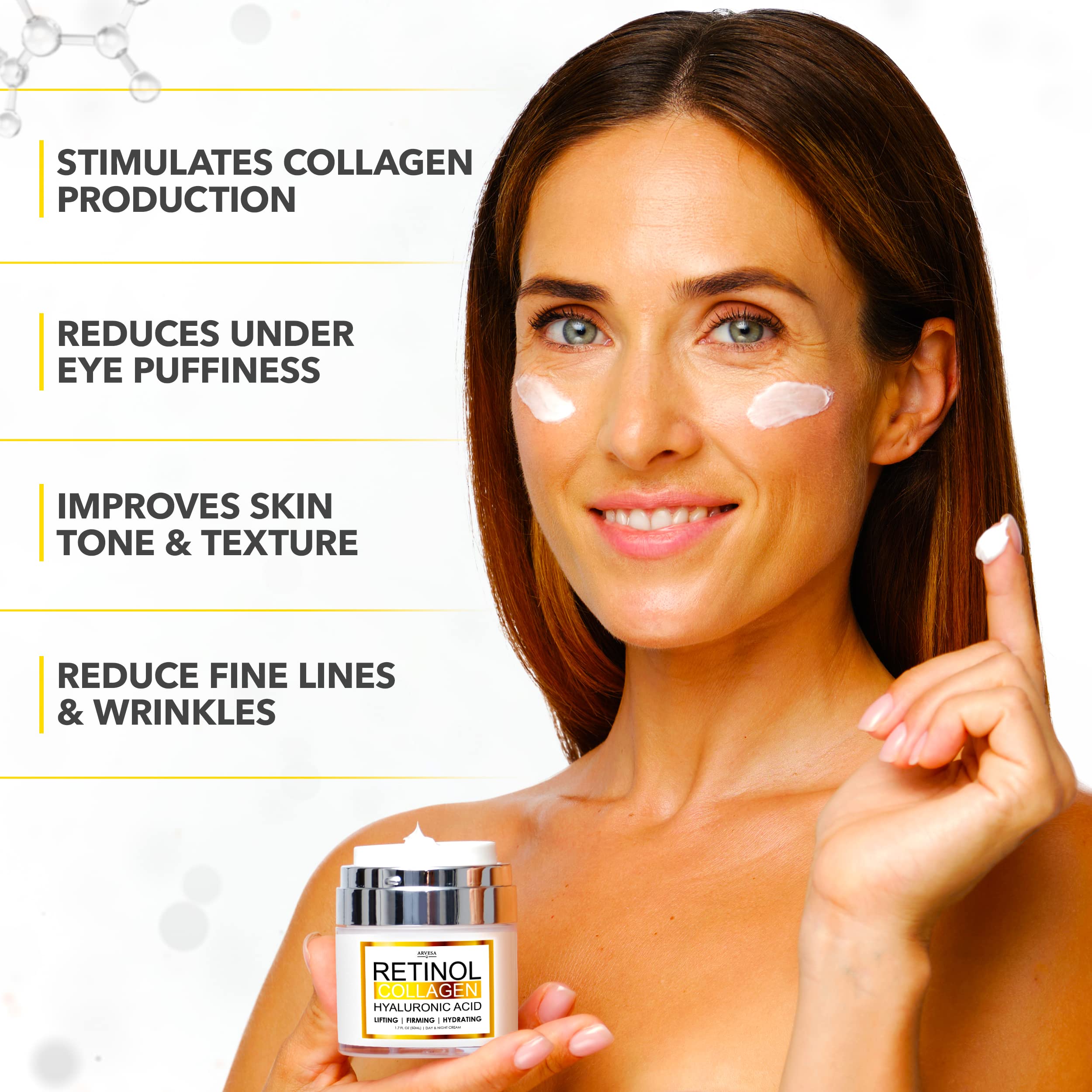Best Retinol Cream for Face - Anti Aging Moisturizer with Collagen & Hyaluronic Acid - Day & Night Wrinkle Treatment for Women & Men - Neck & Décolleté Care - Perfect for Dry Skin & Fine Lines Reduction