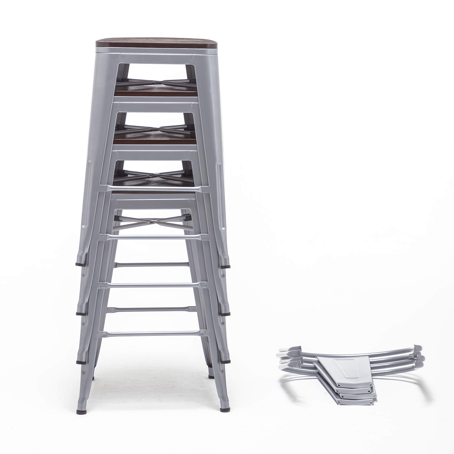 Counter Height Stool with Backs - Set of 4 Metal Bar Stools, 30 Inch High Back Dining Chairs for Kitchen & Bar - Silver | Perfect for Breakfast Nooks, Kitchen Islands & Home Bars