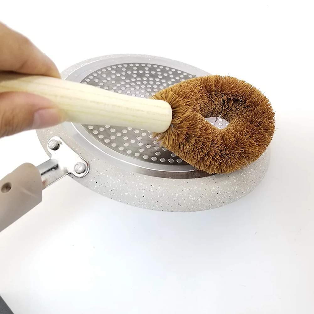 Eco-Friendly Bamboo Dish Scrubber 4-Pack - Kitchen Cleaning Brush for Pans, Pots & Vegetables