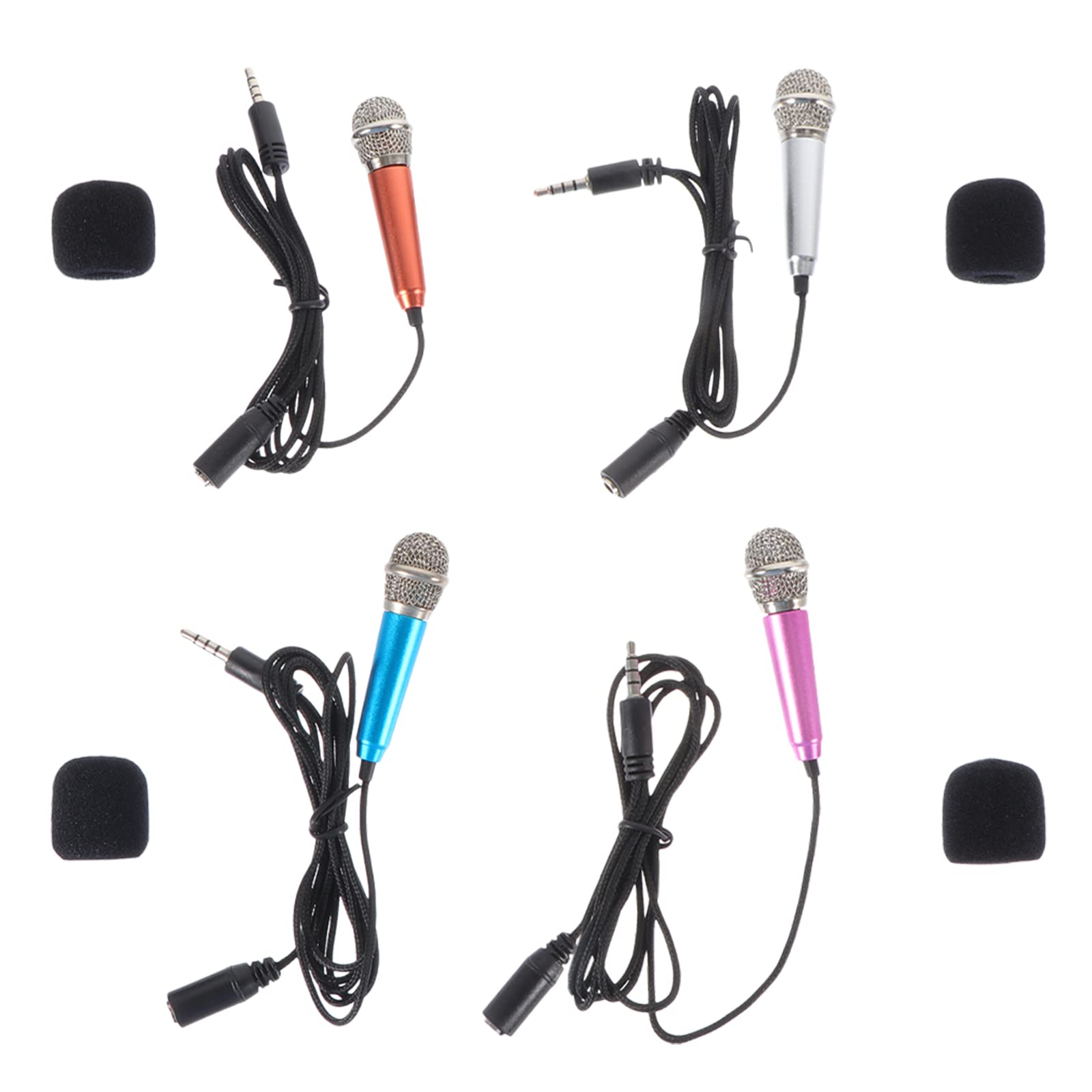 EXCEART 4Pcs Mini Microphone for Phone - Portable Handheld Karaoke Mic with Built-in Earphones for Home Singing, Live Streaming & Party Entertainment