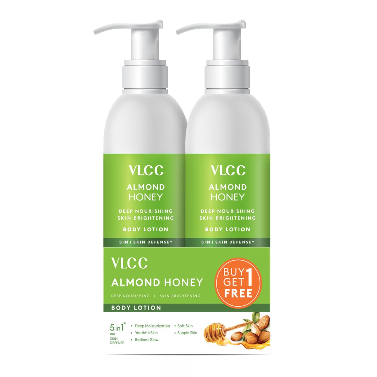 VLCC Almond Honey Deep Nourishing & Skin Brightening Body Lotion - 350ml x 2 | Moisturizing Cream with Almond Oil, Honey, Cocoa Butter & Aloe Vera | For Dry Skin, Dull Skin & Anti-Aging | Daily Hydration for Soft, Glowing & Youthful Skin | Perfect for Winter Care & Nighttime Moisturizing