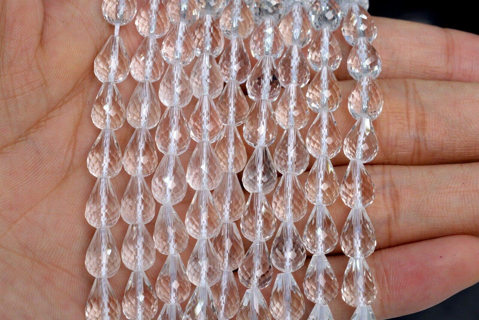 10X7mm AAA Natural Crystal Clear Quartz Faceted Teardrop Loose Beads - 15.5 Inch Strand for Jewelry Making, DIY Crafts, and Healing Crystal Projects