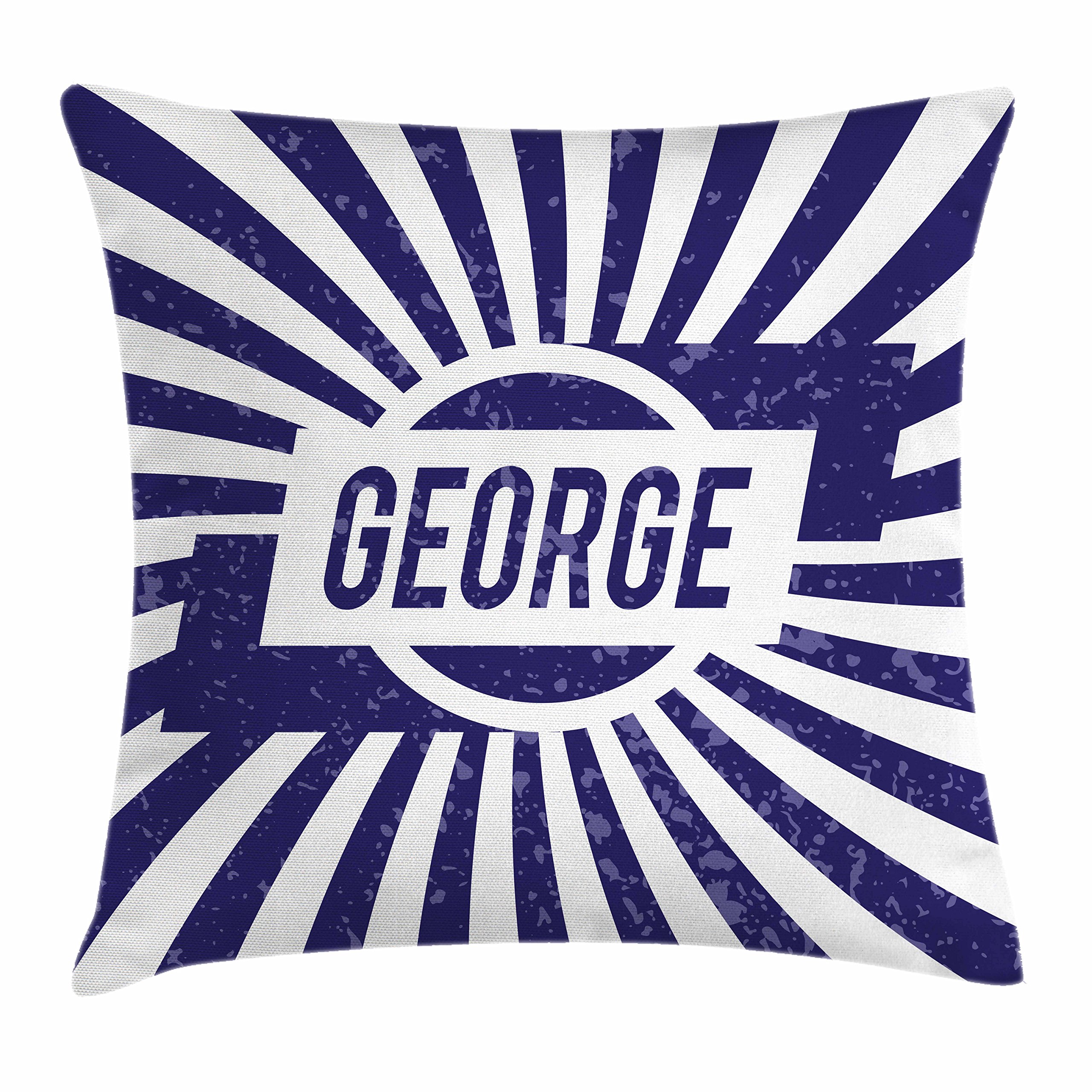 Ambesonne George Decorative Throw Pillow Cover 18x18 Inches - Vintage Old English Name Design on Distressed Radial Backdrop, Navy Blue & White Square Accent Cushion Case - Perfect for Sofa, Bedroom & Home Decor