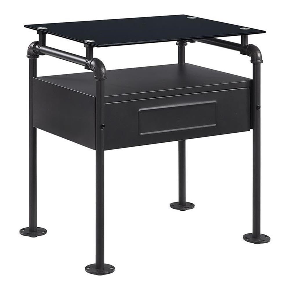 Acme Nicipolis Modern Glass Top Nightstand with 1 Drawer & Storage Compartment in Sandy Gray - Perfect for Bedroom, Living Room & Office Furniture