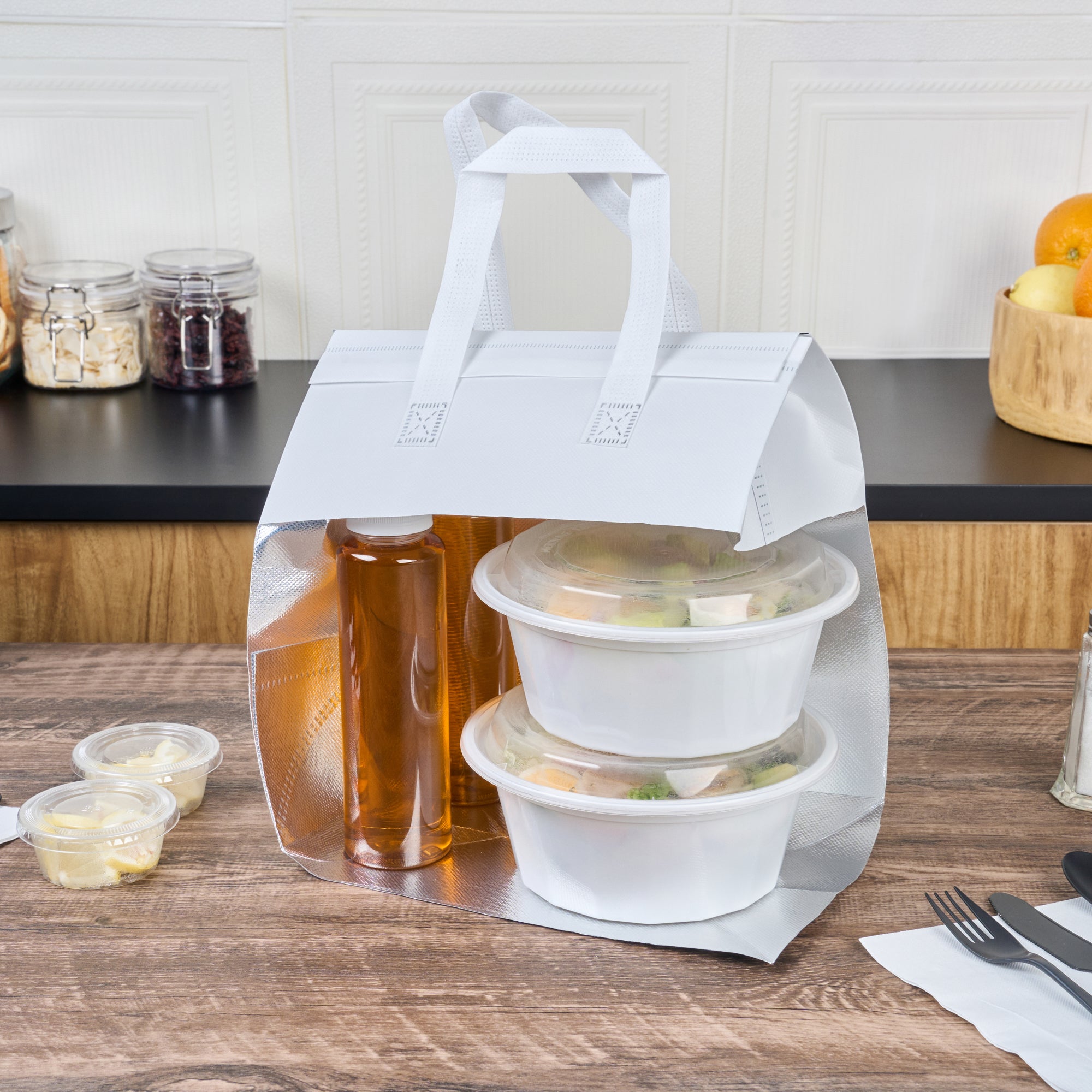White Insulated Take Out Bags - Tamper Evident Food Delivery Bags (10.25