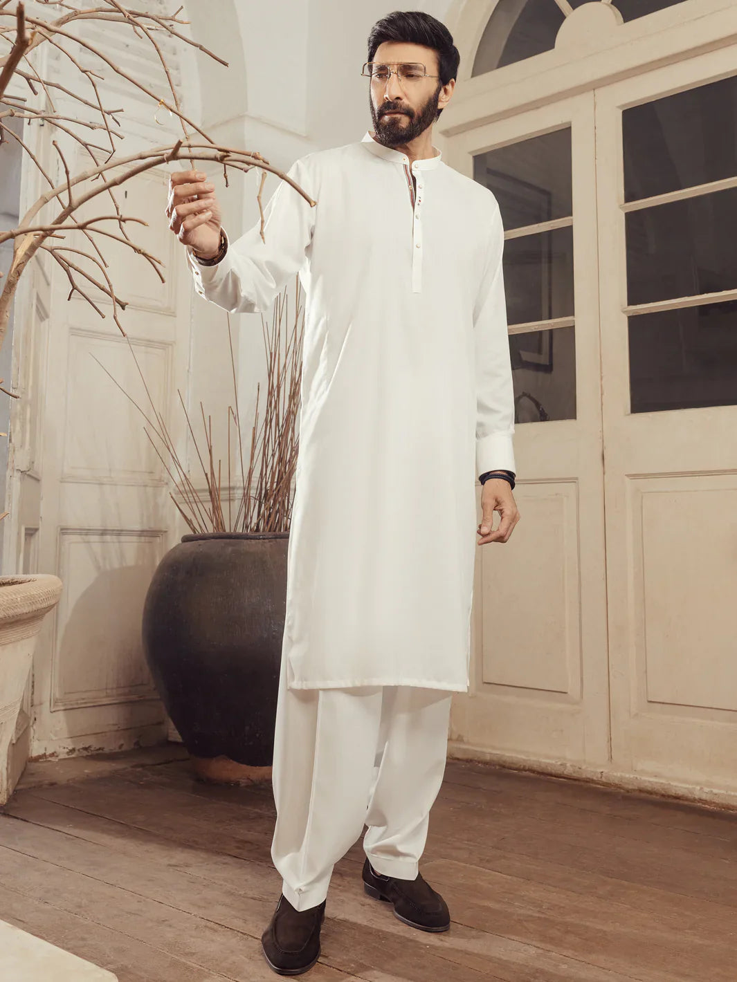 Elegant Blended White Shalwar Kameez for Women | Premium Pakistani Ethnic Wear by Almirah Ethos | Perfect for Weddings, Festivals & Special Occasions