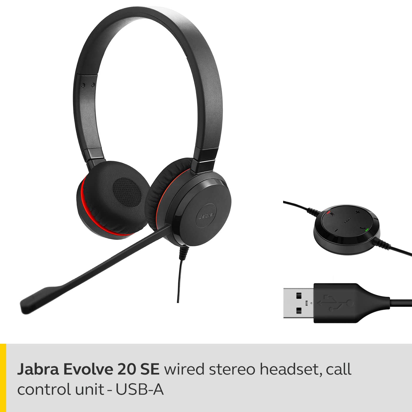 Jabra Evolve 20 SE UC Stereo Headset - Noise Cancelling USB Headphones for VoIP Calls, Softphone & Unified Communications - USB-A with In-line Controls - Black - Perfect for Remote Work, Office & Call Center Use