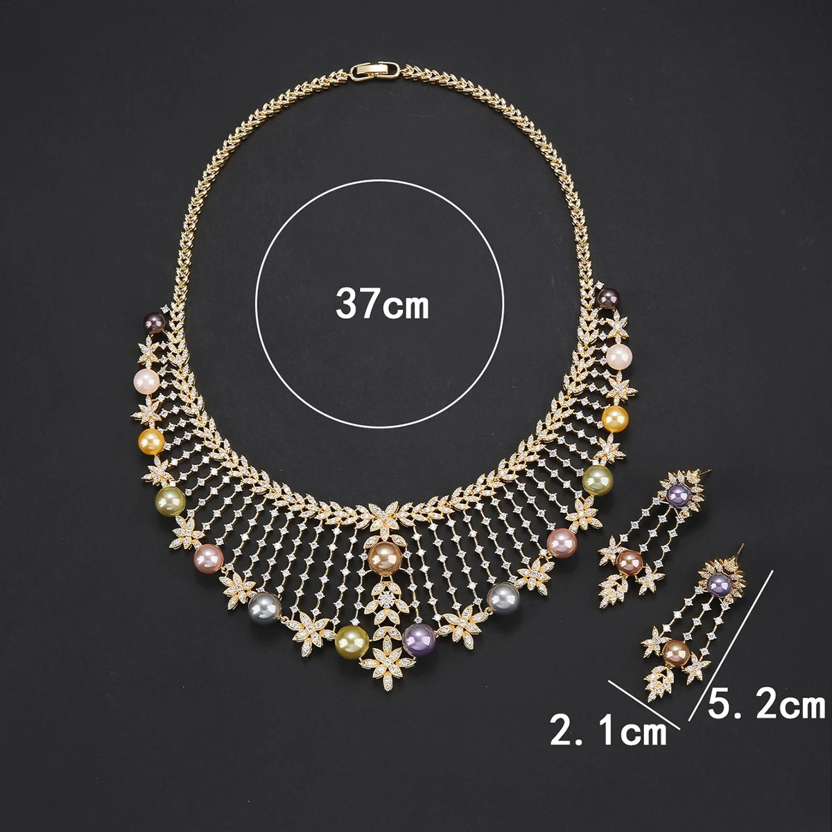 Luxury Cubic Zirconia Flower Pearl Necklace Set - Elegant Bridal Wedding Jewelry for Women | Perfect for Nigeria & Dubai Weddings, Parties & Special Occasions