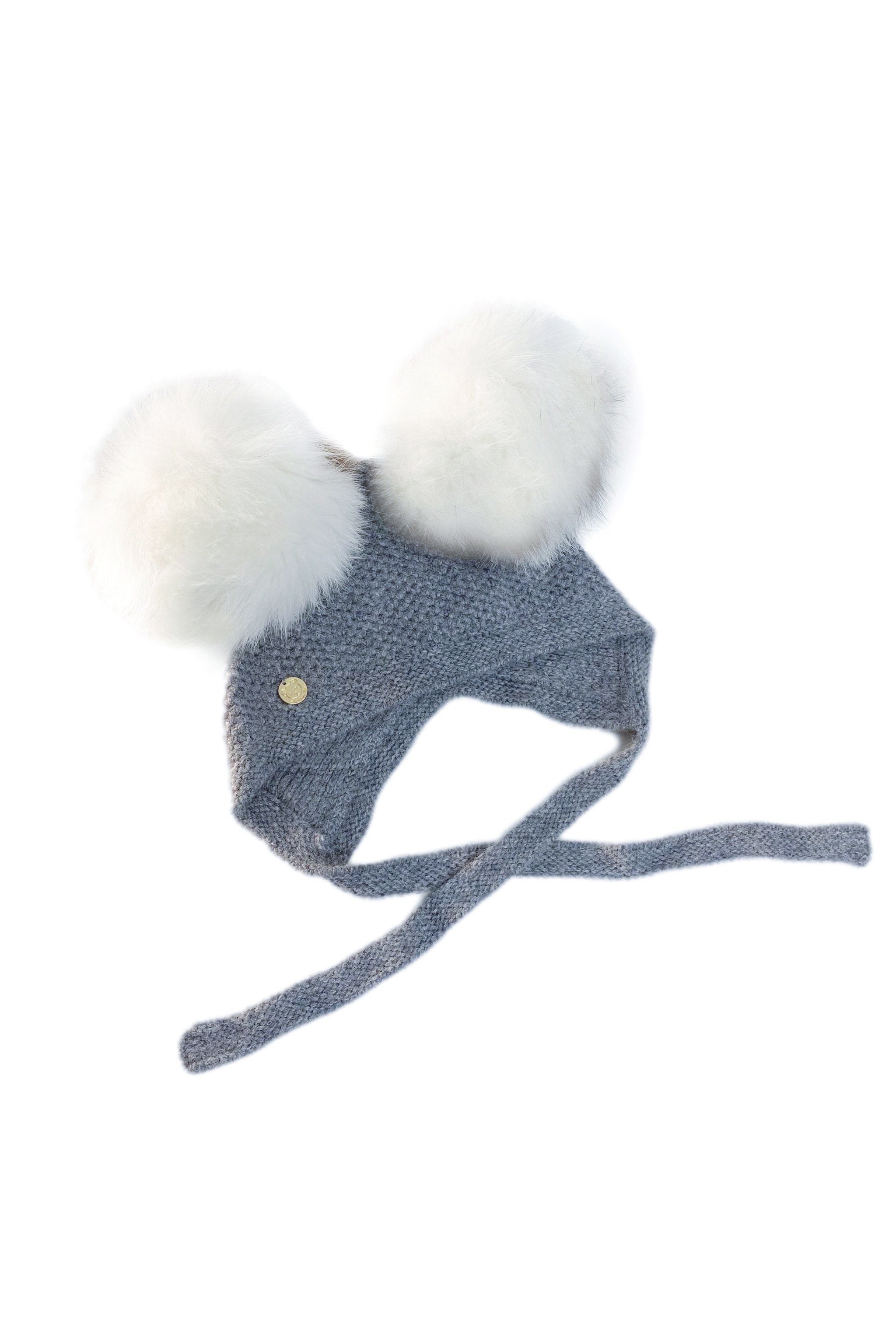 Luxury Grey Cashmere Faux Fur Pom Pom Winter Hat for Women - Soft & Warm Beanie for Cold Weather, Outdoor Activities & Fashion Accessory