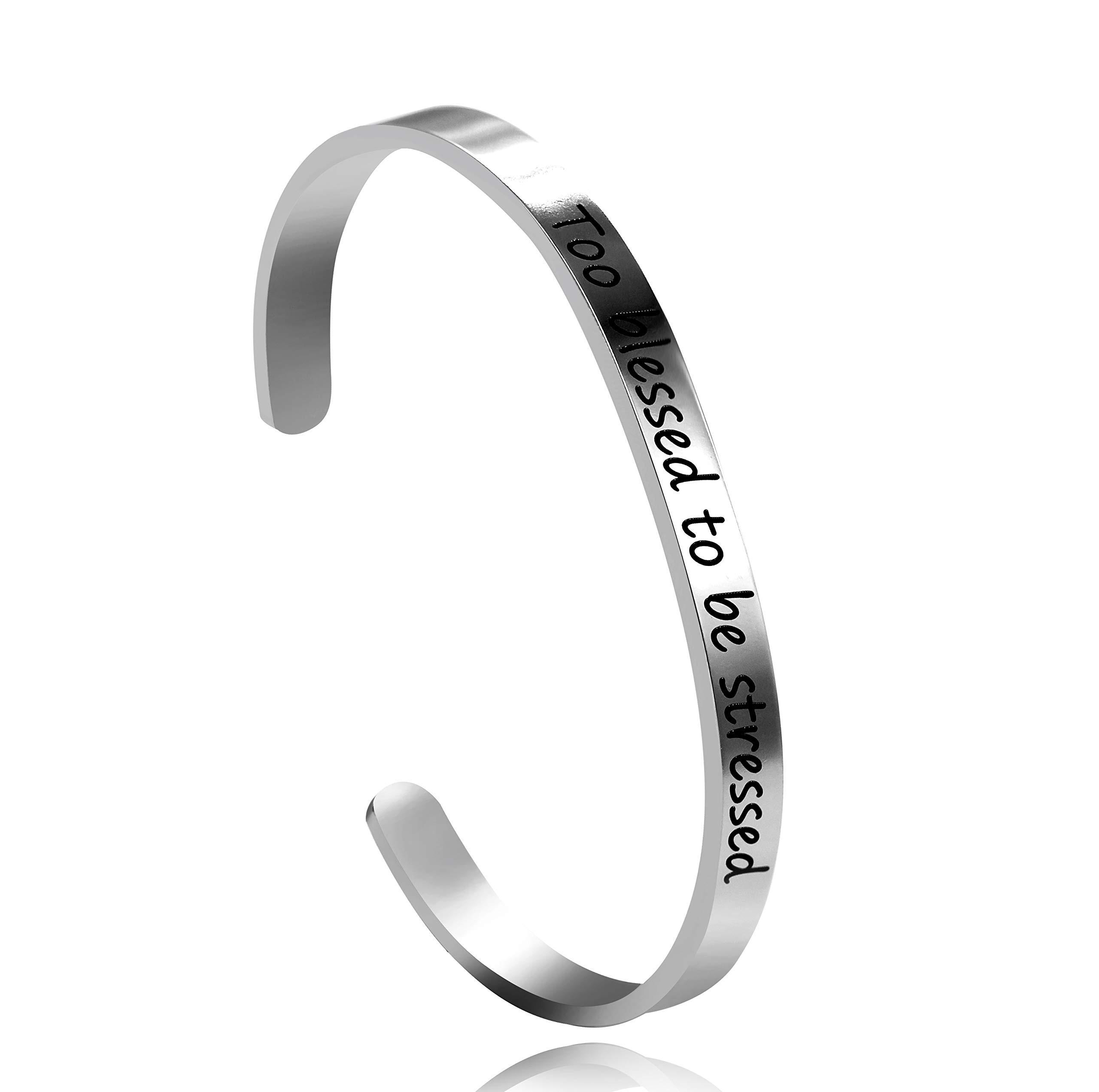 Uloveido Personalized Stainless Steel Motivational Bracelet for Women - Engraved Initial Mantra Cuff Bangle Y460 | Inspirational Jewelry Gift for Her | Perfect for Daily Wear, Yoga & Meditation