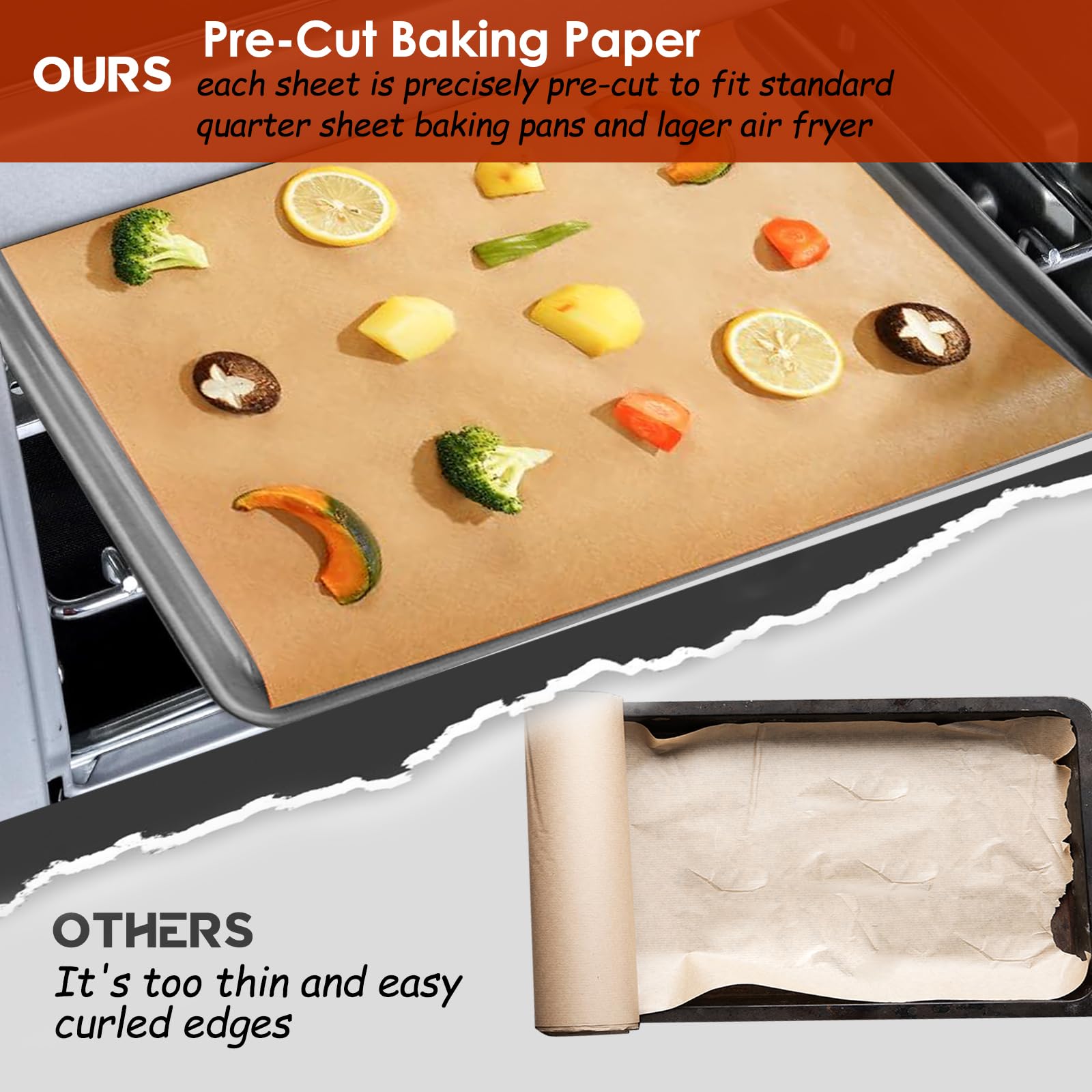 Air Fryer Liners for Emeril Lagasse 26QT XL Air Fryer & French Door 360 Toaster Oven - 200pcs Non-Stick Parchment Paper - Perfect for Baking, Roasting & Healthy Cooking