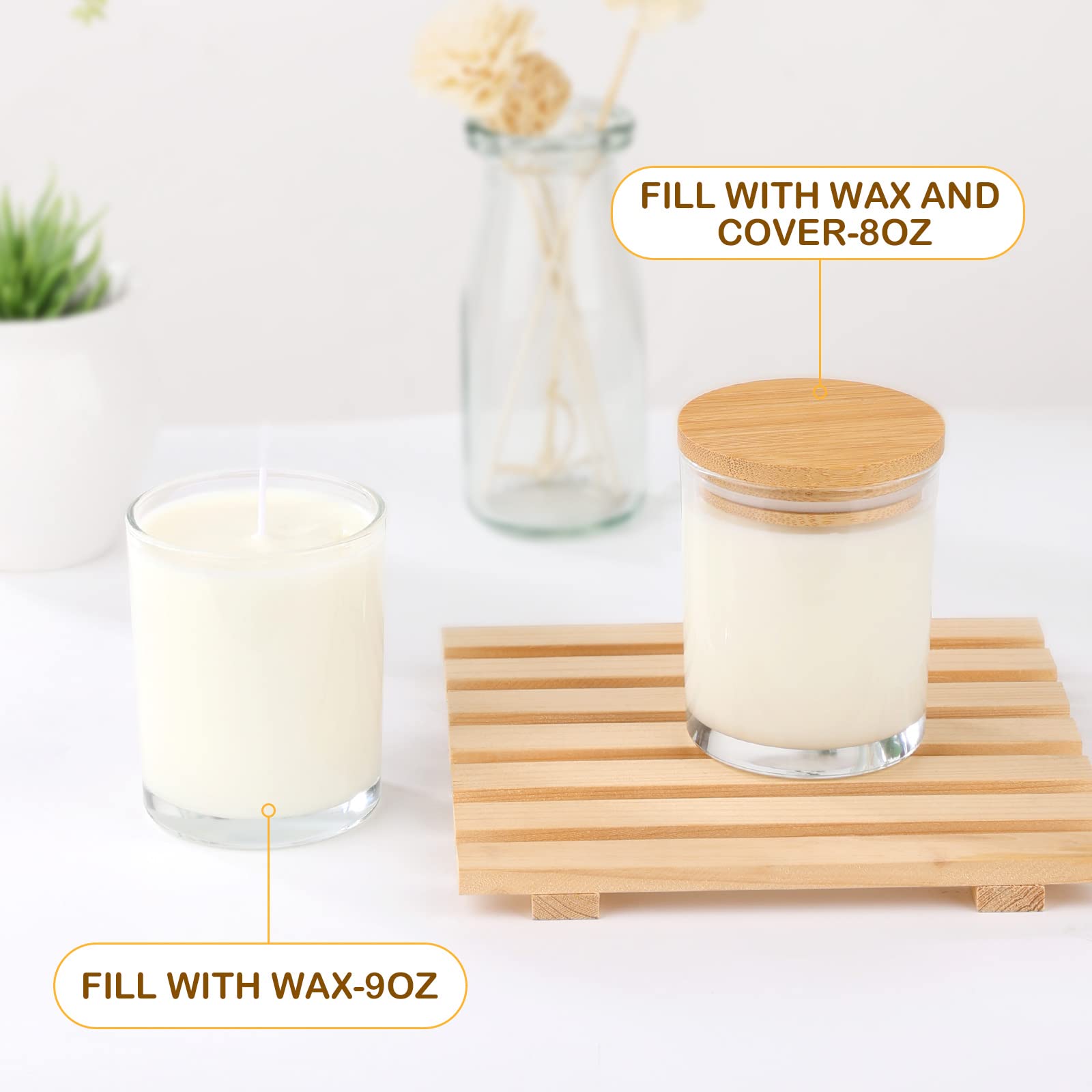 GOTIDEAL 12 Pack 9oz Frosted White Candle Jars with Bamboo Lids - Bulk Empty Candle Containers for DIY Soy Wax Candles, Wedding Decor & Home Fragrance