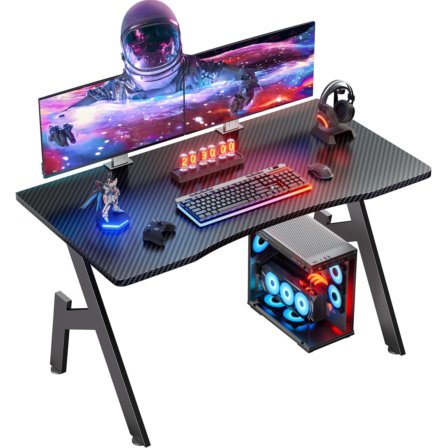 32 Inch Gaming Desk with Carbon Fiber Surface - Ergonomic A-Shaped Computer Workstation for Home Office | Sturdy PC Gaming Table for Esports & Streaming Setup | Perfect for Small Spaces & Multi-Monitor Arrangements