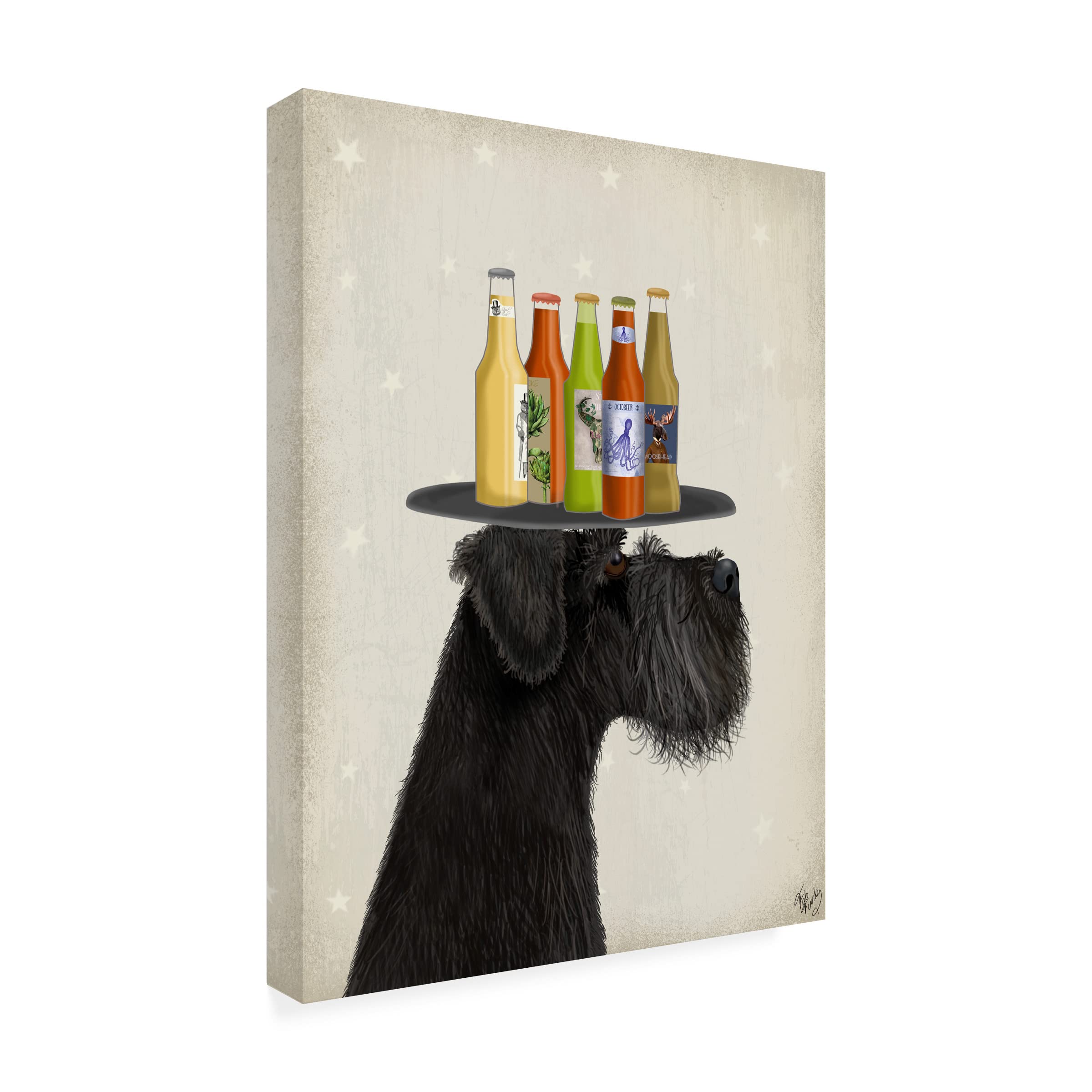 Fab Funky 'Schnauzer Black Beer Lover' Canvas Wall Art Print - Premium Dog Lover Gift for Home, Office & Bar Decor