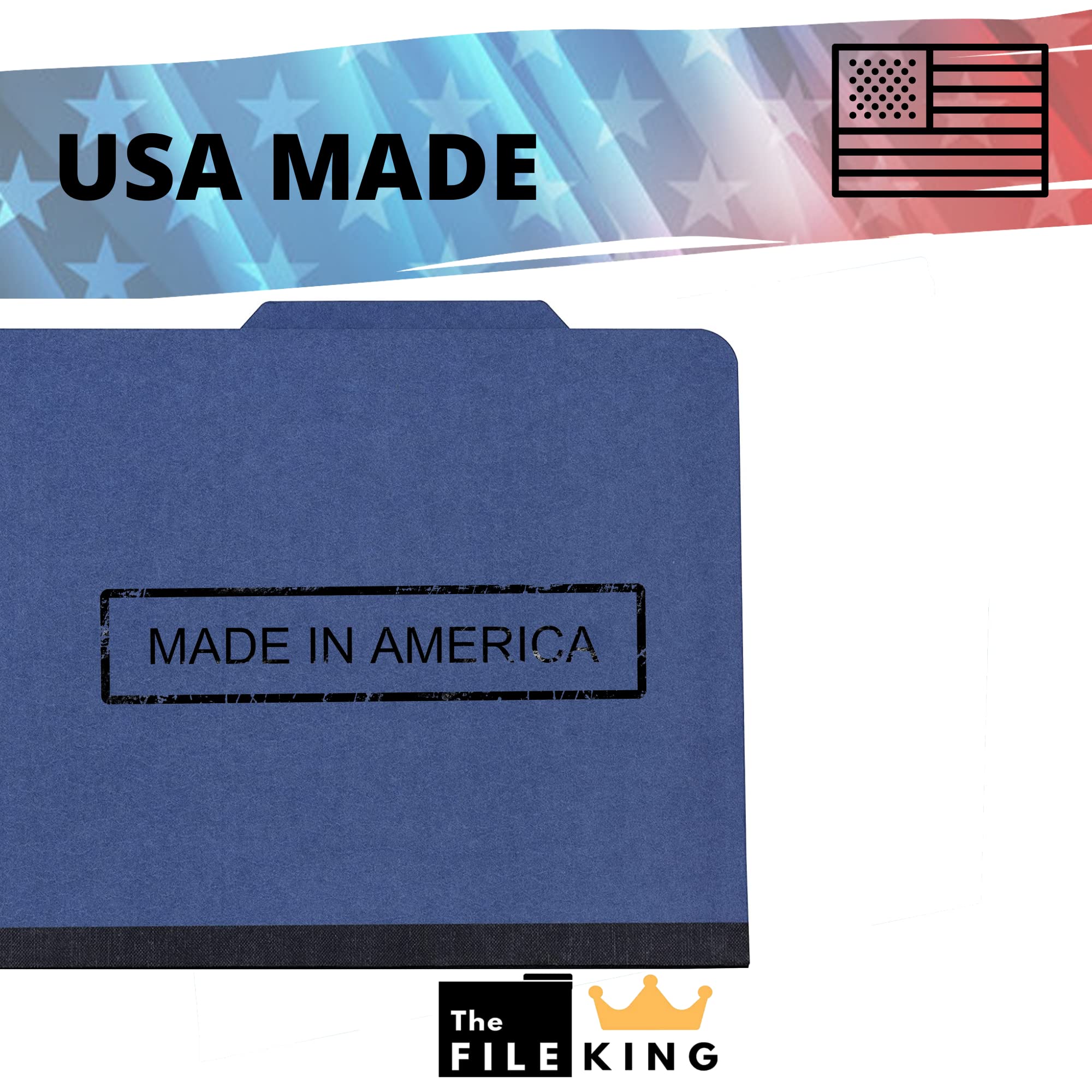 The File King 2-Inch Expansion Pressboard Classification Folders - 10 Pack Letter Size, Dark Blue | Made in USA | Medical & Office File Folders with Dividers & Prongs | Perfect for Organizing Patient Records, Legal Documents & Office Files