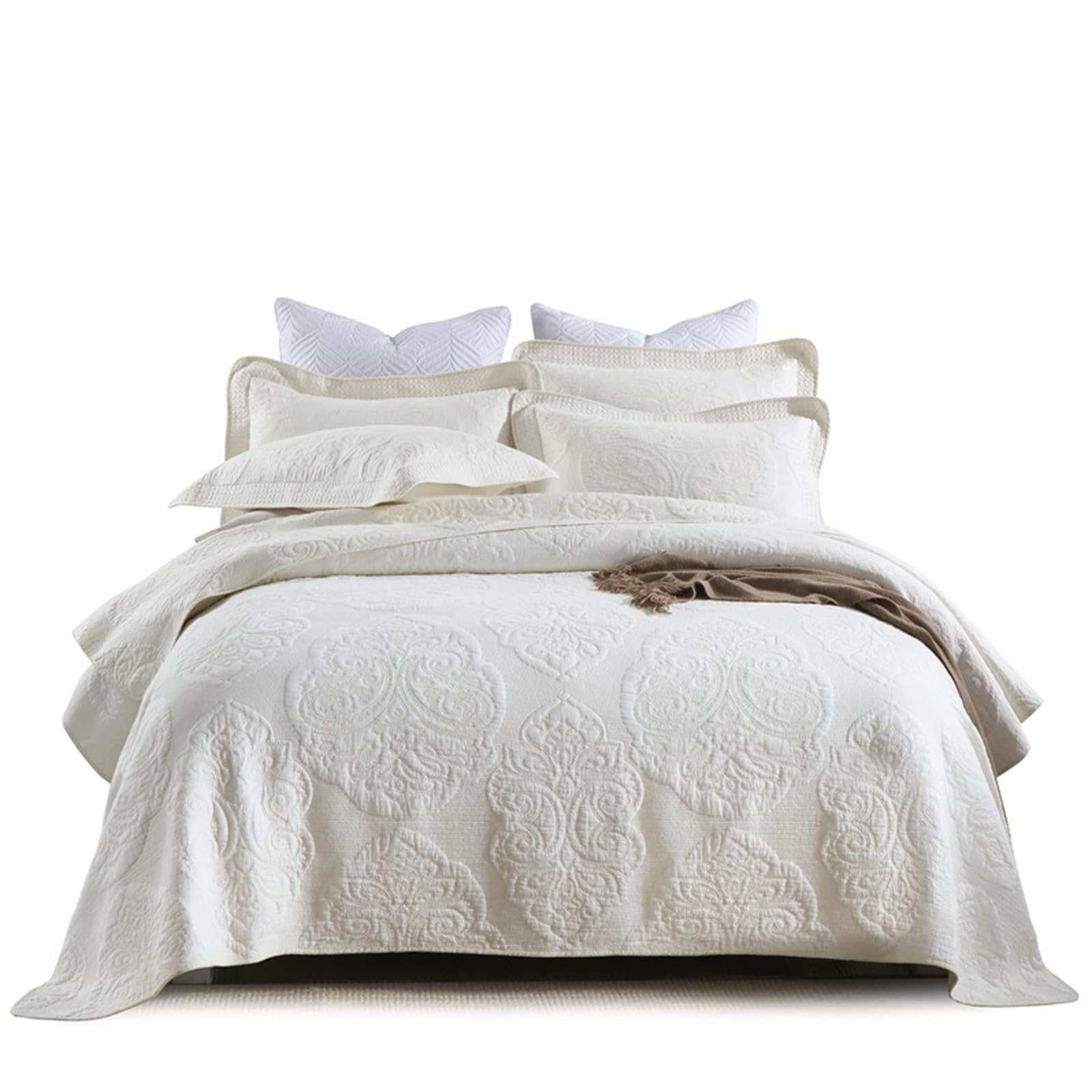 ABREEZE Luxury Beige Paisley Quilt Bedding Set - 100% Cotton Queen Size Bedspread Coverlet - Farmhouse Style Comforter Set for Cozy Bedroom Decor | Perfect for Master Bedroom, Guest Room & Vacation Homes