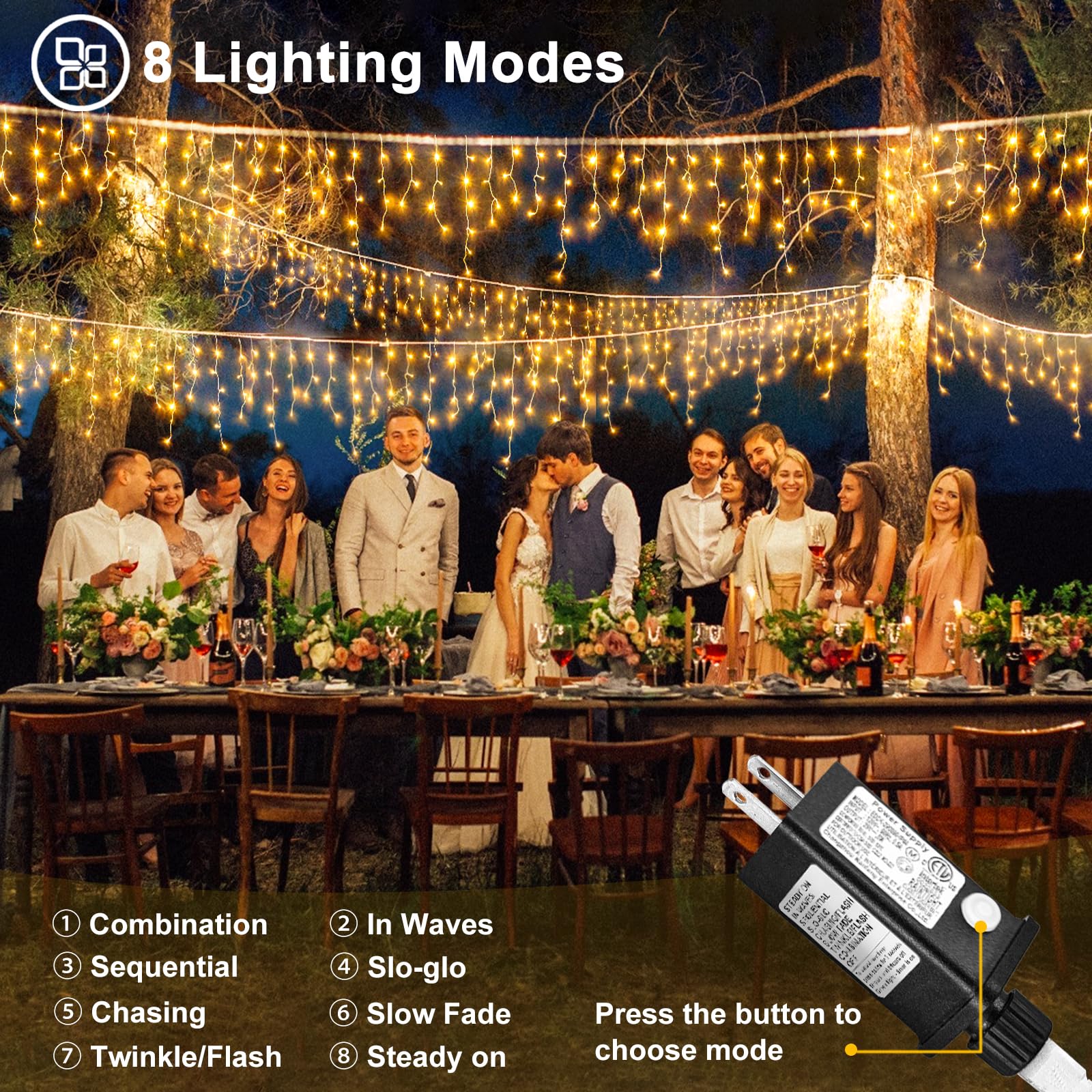 400 LED Warm White Icicle Christmas Lights Outdoor - 33ft Waterproof Connectable String Lights with 8 Modes & Timer for House, Patio, Window, Party - Perfect for Holiday Decorations Indoor & Outdoor