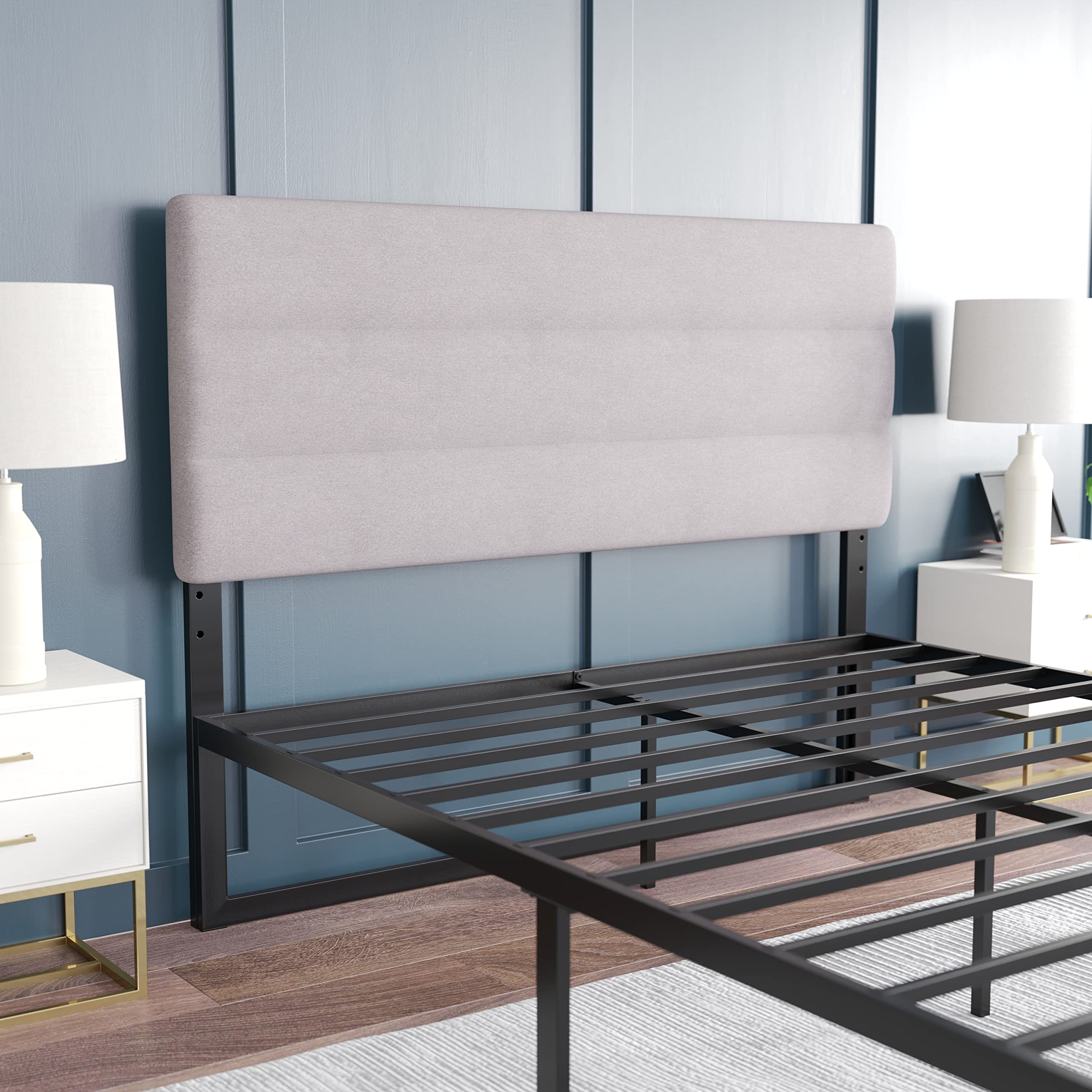 EMMA + OLIVER Gannon Queen Size Upholstered Headboard - Gray Fabric Adjustable Height Bed Headboard - Easy 30-Minute Assembly - Fits Most Bed Frames (Not Included) - Perfect for Master Bedroom, Guest Room & Apartment Decor