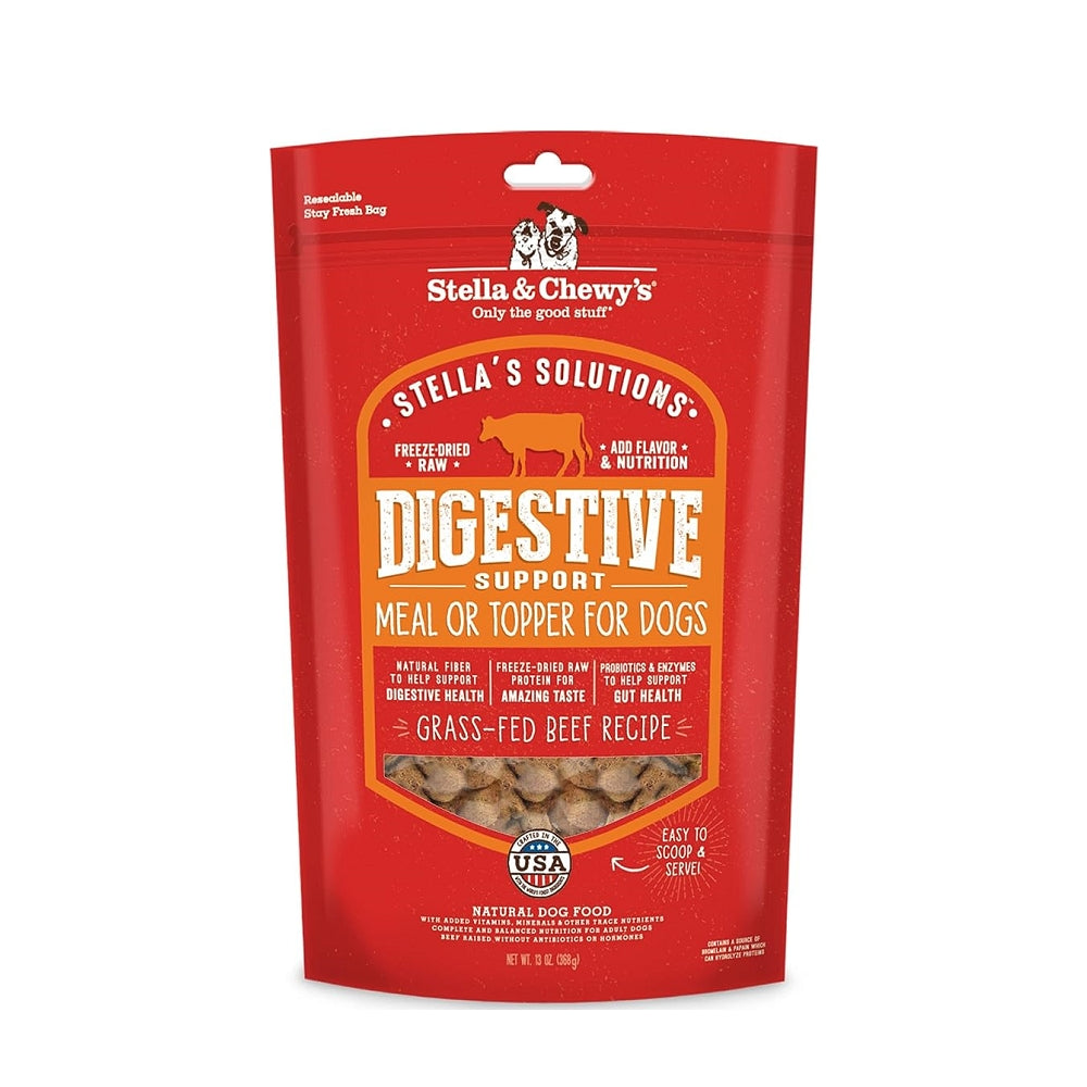 Stella's Solutions Digestive Support Freeze-Dried Grass-Fed Beef Dog Food - Meal Topper or Complete Meal for Sensitive Stomachs | Perfect for Picky Eaters & Dogs with Digestive Issues