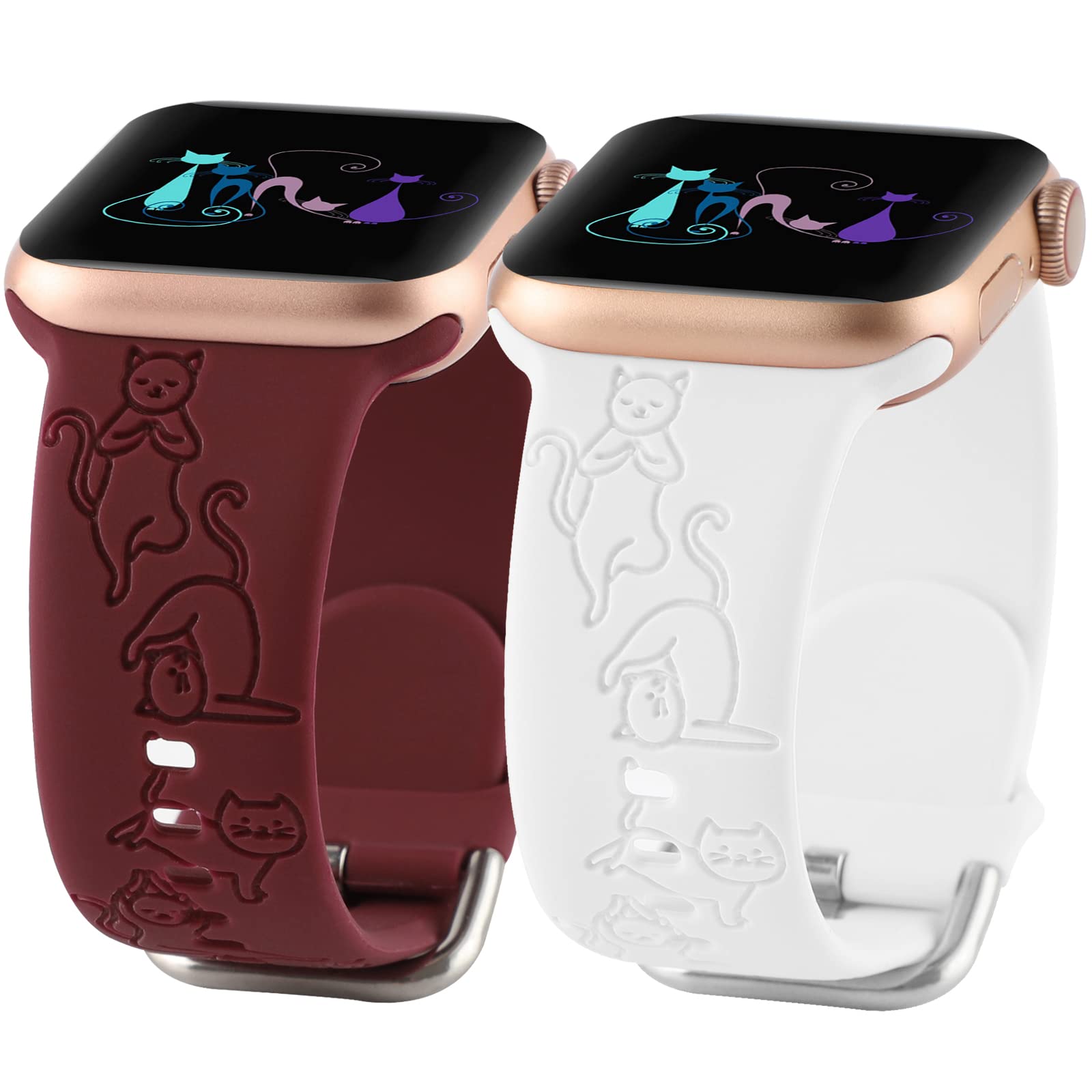 Laser Engraved Apple Watch Bands 38mm 40mm 41mm - Soft Silicone Sport Strap for Women & Men - Compatible with iWatch Series SE 7 6 5 4 3 2 1 - Perfect for Gym, Workout & Everyday Wear