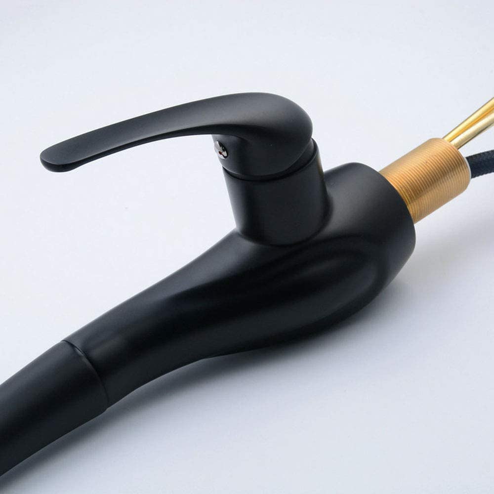 HomeLava Black Pull-Down Kitchen Sink Faucet - Single Hole Brass Water Tap with Sprayer | Durable Baked Paint Finish for Bar, Bathroom & Basin Sinks | Perfect for Modern Homes & Commercial Spaces