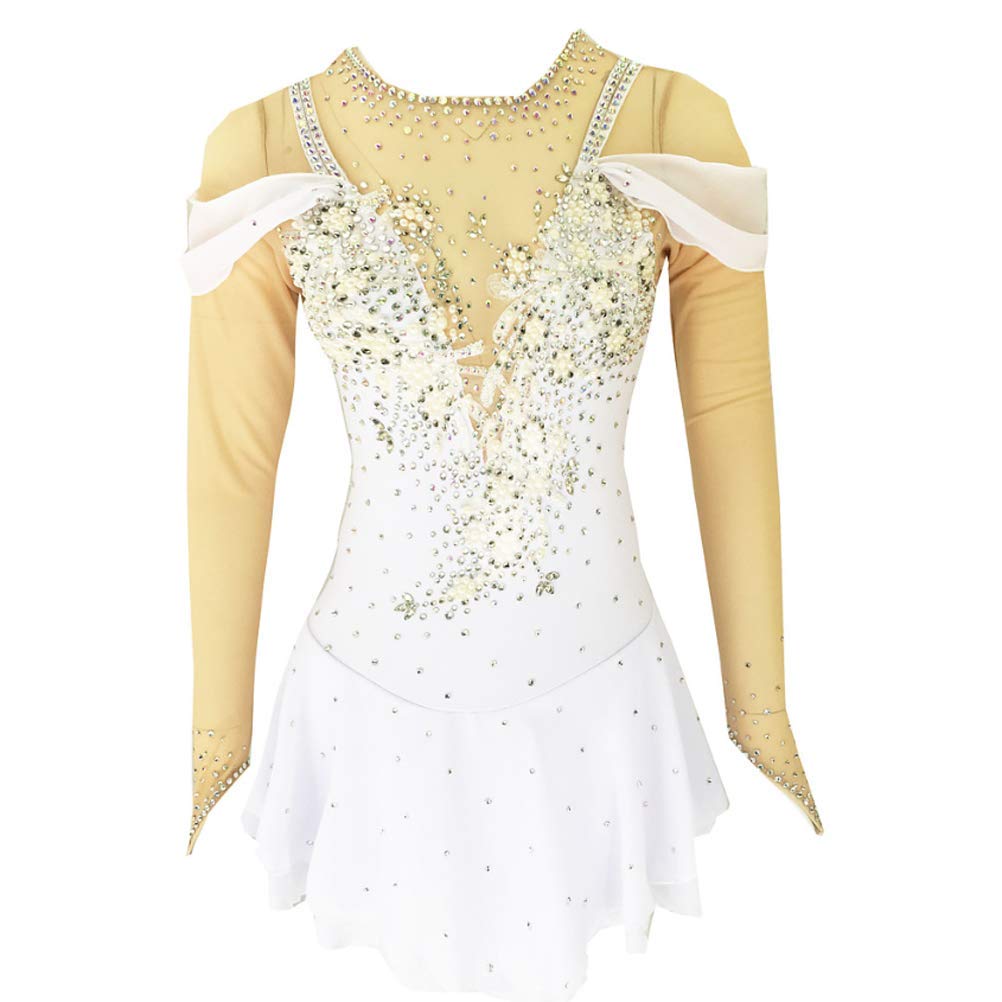 JRUIA Figure Skating Dress for Girls & Women - Crystal Embellished Competition Costume for Ice Skating & Roller Derby - Handmade Activewear for Performances, Competitions & Practice