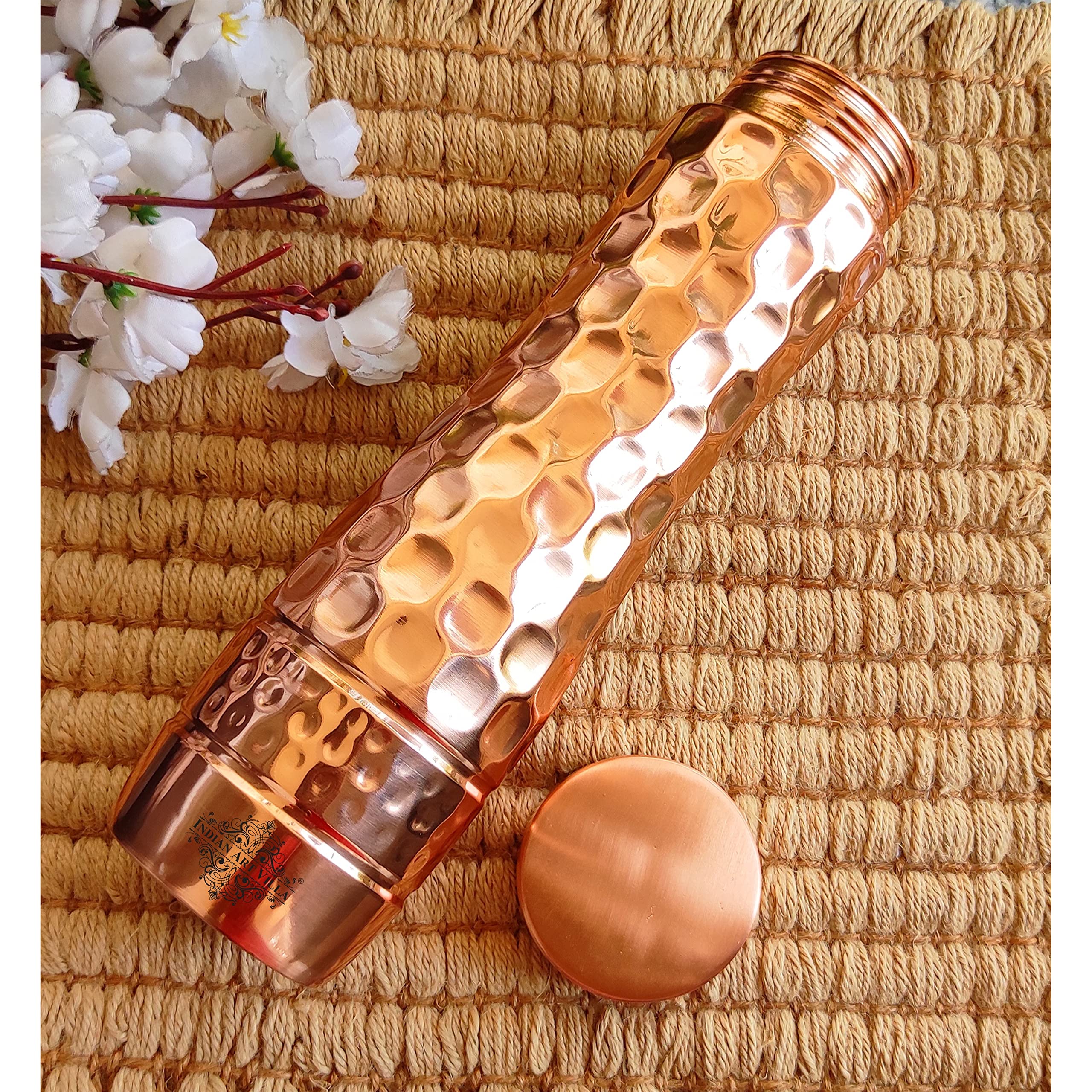 Premium 34oz Hammered Copper Water Bottle with Honeycomb Design & Shine Finish – Ayurvedic Copper Drinkware for Home, Office, Yoga & Wellness – BPA-Free Reusable Bottle for Detox, Hydration & Gifts