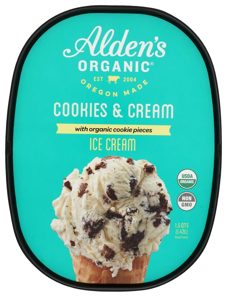 Aldens Organic Cookies and Cream Ice Cream - 48oz (3 Pack) | Premium Dairy Dessert for Parties, Family Gatherings & Summer Treats