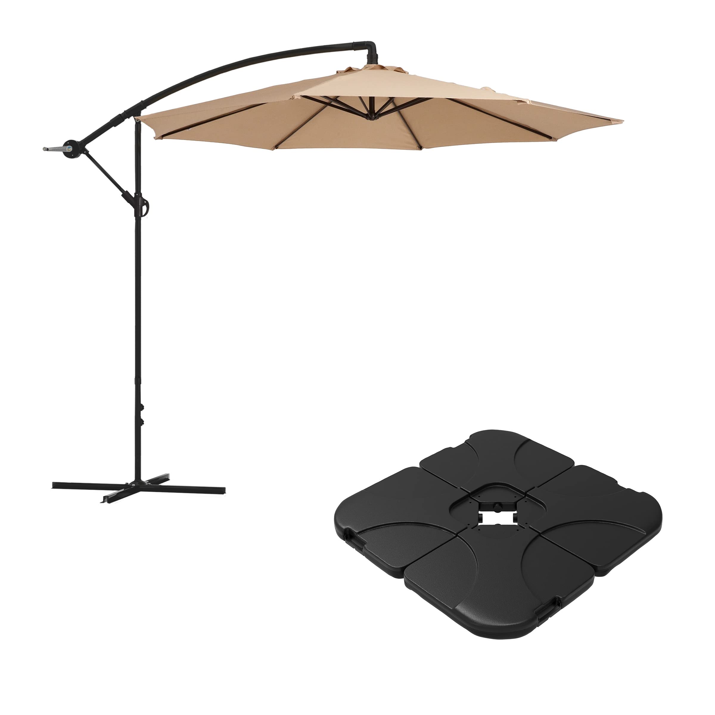 Pure Garden 83-OUT5410B 10 Ft Cantilever Outdoor Patio Umbrella with 220lb Weighted Base - Beige | Perfect for Poolside, Backyard, and Beach Shade