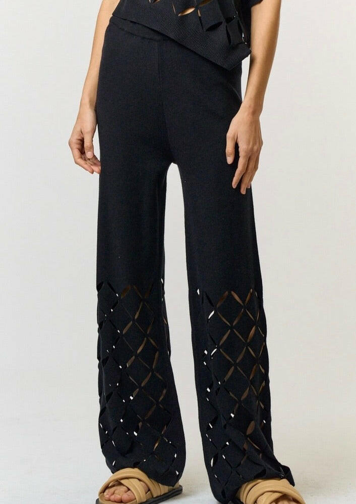 Stylish Black Cut Out Detail Sweater Pants for Women - Cozy Lounge Wear & Casual Outfit for Fall & Winter