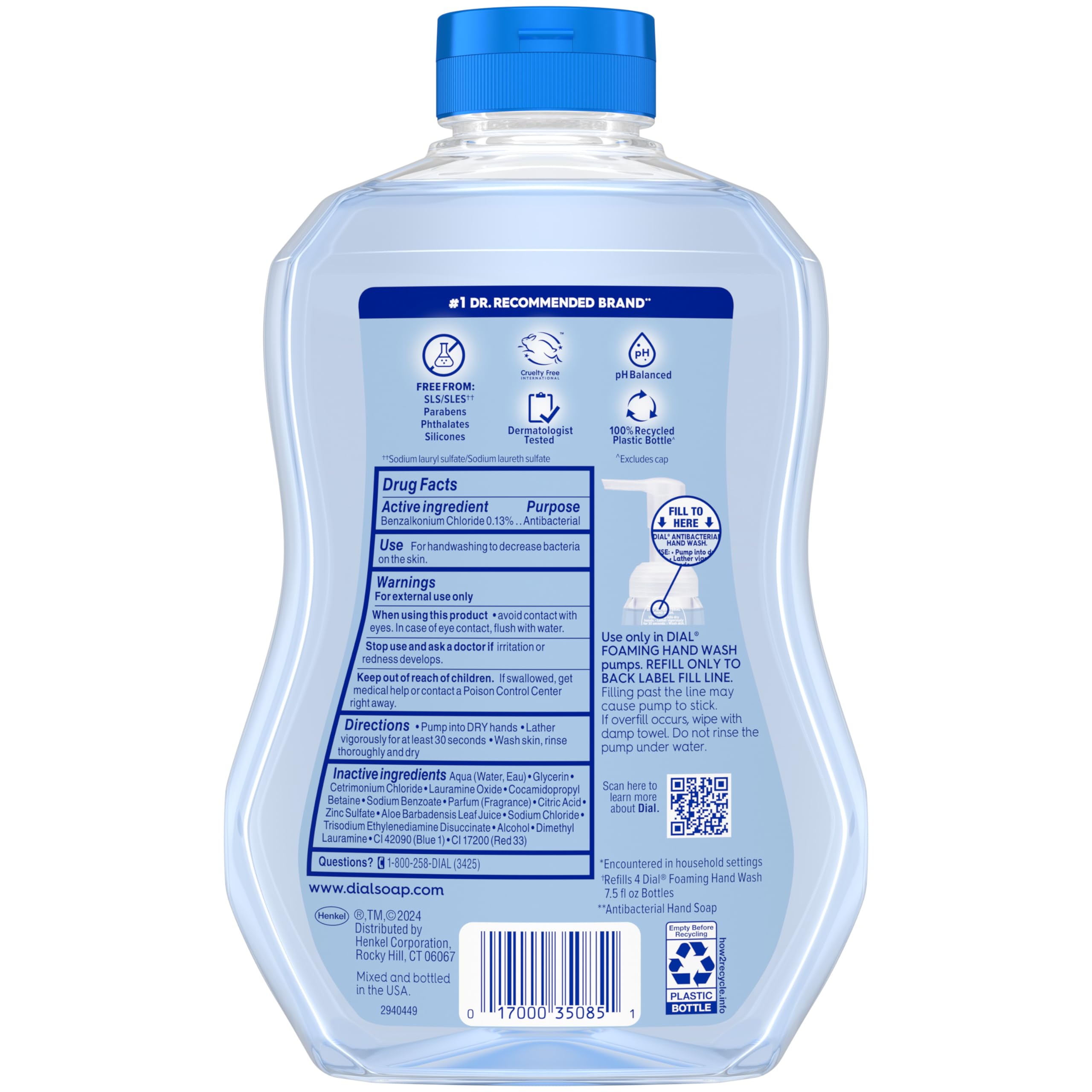 Dial Antibacterial Foaming Hand Wash Refill - Spring Water Scent, 30 Ounce (88.7 ml) | Gentle Skin Cleanser for Home, Kitchen & Bathroom | Kills 99.9% Germs