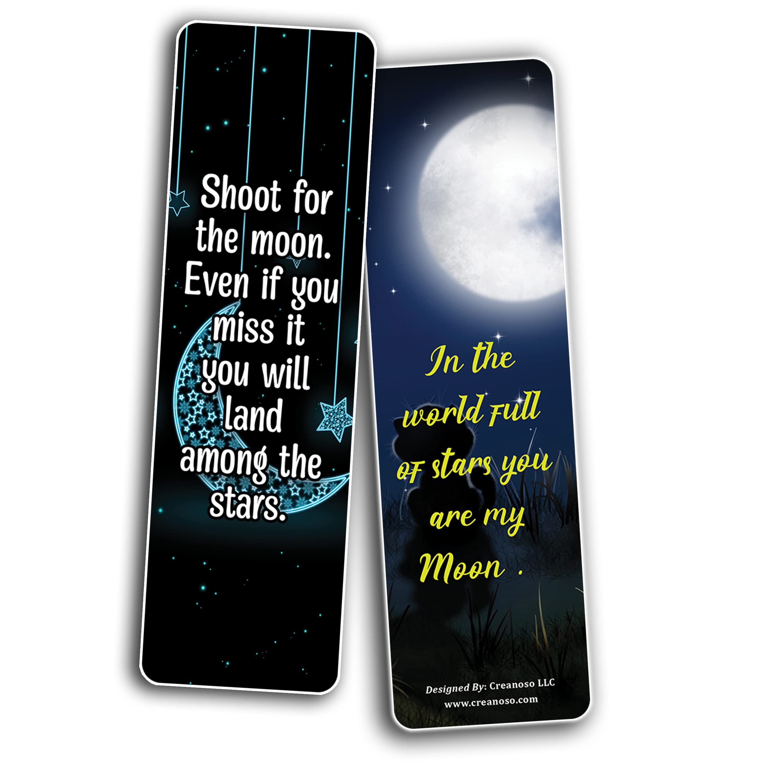 Creanoso Moon Photo Bookmarks (10 Sets X 6 Cards) – Inspirational Bookmark Set with Motivational Quotes – Unique Book Page Clippers for Readers – Perfect Gift for Book Lovers, Adults & Teens – Ideal for Reading, Journaling & Book Club Gifts