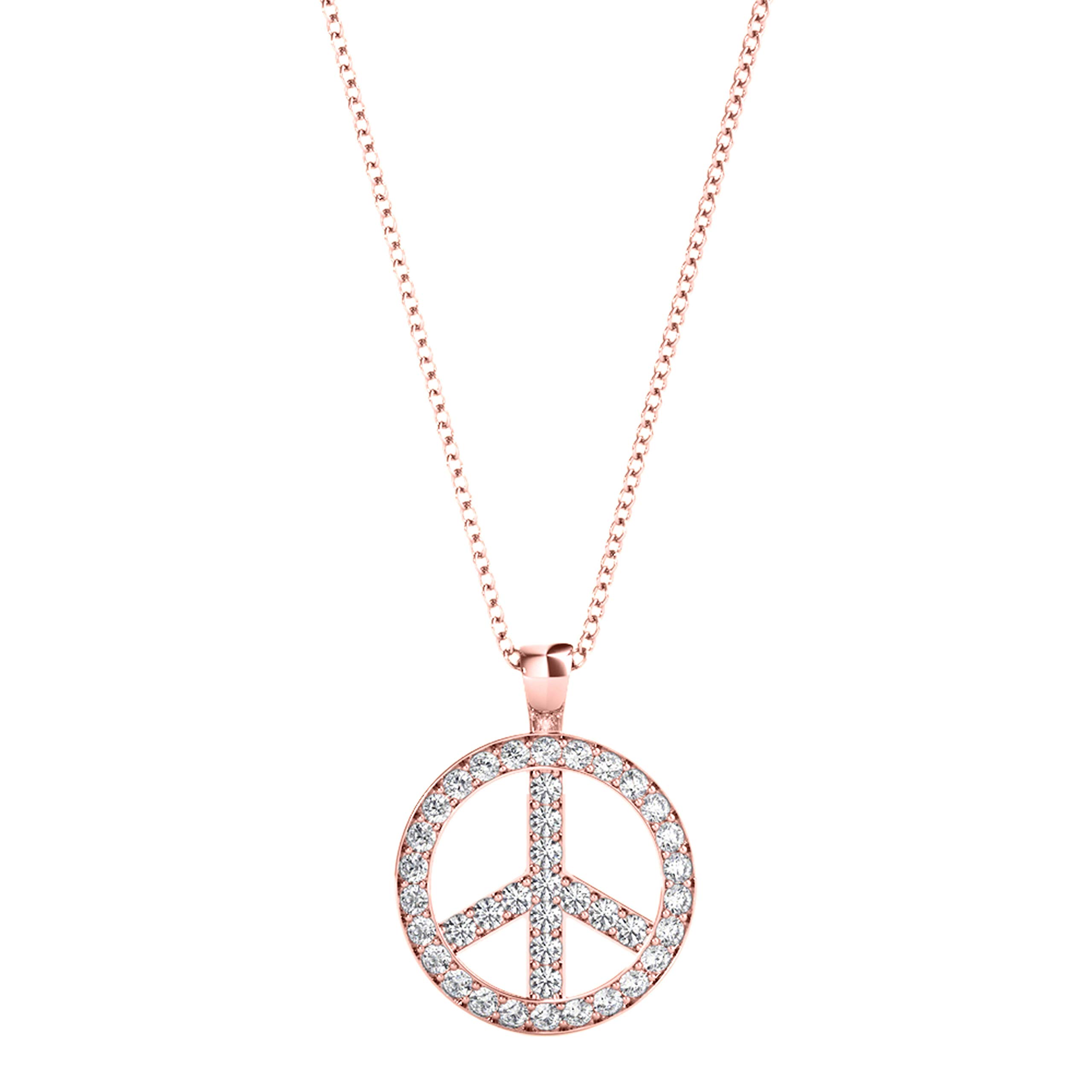 0.30 Carat Natural White Diamond Peace Sign Pendant Necklace for Women - 10K Rose, White & Yellow Gold with 18