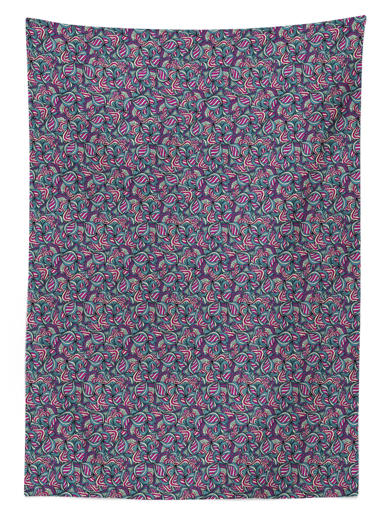 Ambesonne Bohemian Abstract Outdoor Tablecloth - Hand Drawn Wavy Line Design, Washable Picnic Table Cover 58x104 Inches in Fuchsia Slate Blue Cream | Perfect for Garden Parties, BBQs & Outdoor Dining