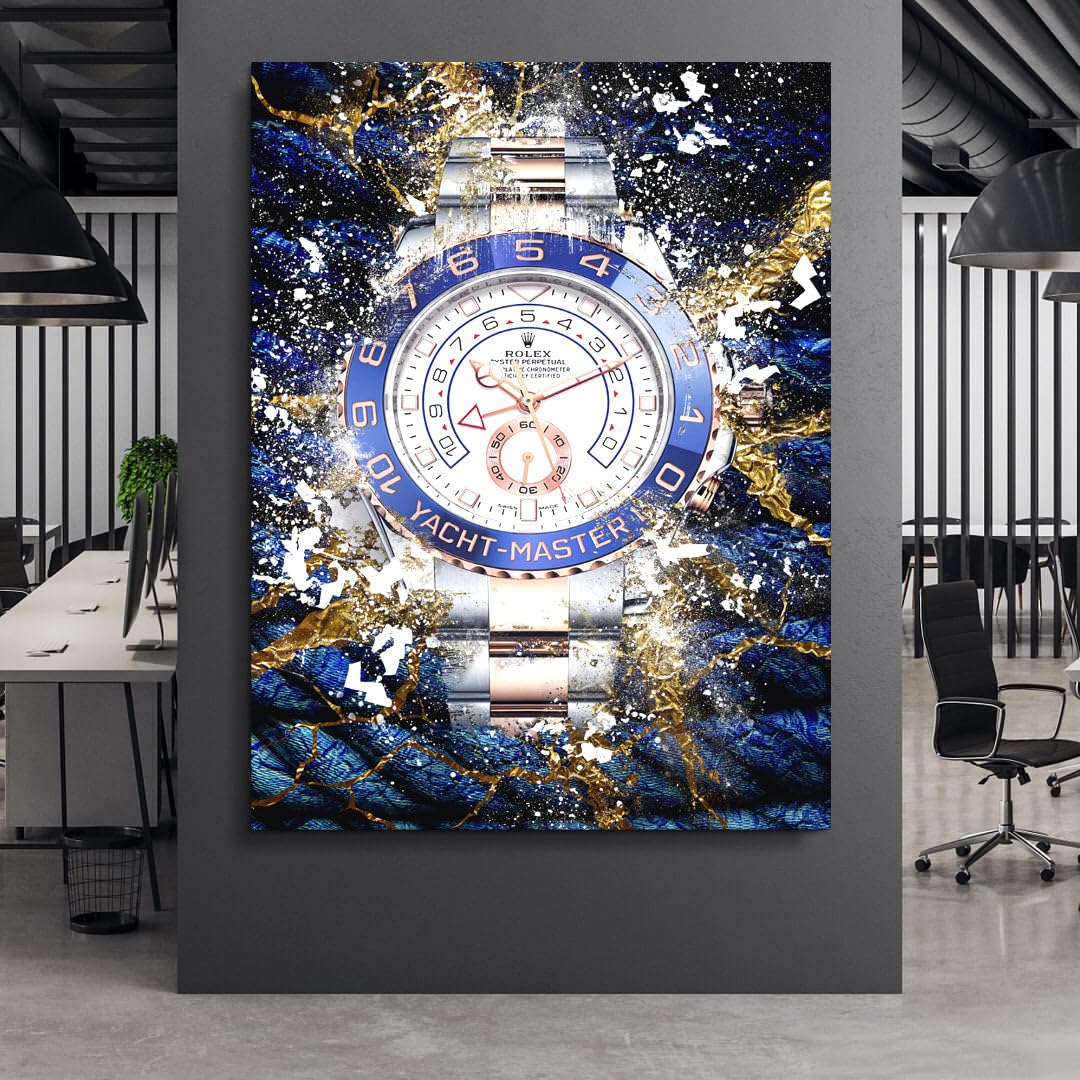DEVICI Rolex Watch Canvas Yacht-Master Two-Tone Inspired Wall Art - Stretched Canvas Wall Decor for Men's Room, Office & Luxury Home Decor - Perfect for Watch Enthusiasts & Motivational Spaces