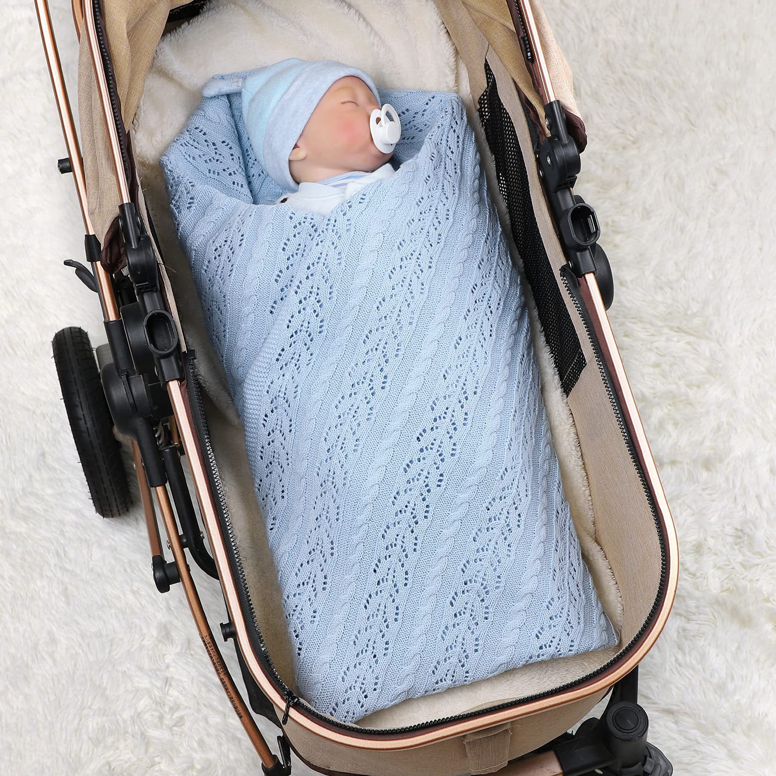 LAWKUL Soft Cotton Knitted Baby Blanket - 40x30 Inch Gender Neutral Crib Blanket for Boys & Girls | Cozy Toddler Security Blanket & Infant Swaddle | Perfect for Nursery, Stroller & Travel