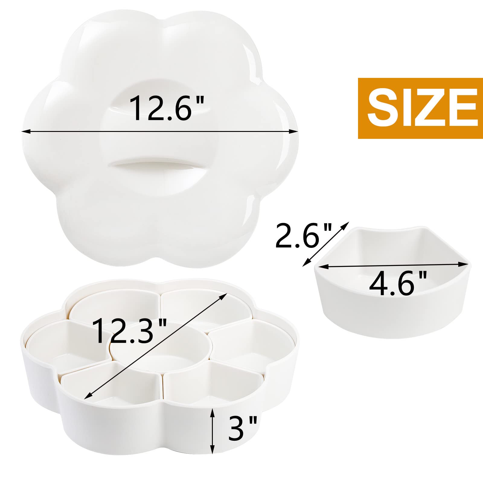 ZOOFOX Divided Serving Dish with Lid - 7 Compartment Melamine Appetizer Tray for Chips, Dips, Veggies, Candy & Nuts | Perfect for Parties, Picnics & Entertaining