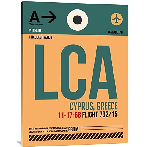 LCA Cyprus Luggage Tag I Stretched Canvas Wall Art - 12x16 Inches Travel-Inspired Home Decor for Living Room, Bedroom & Office | Naxart Studio