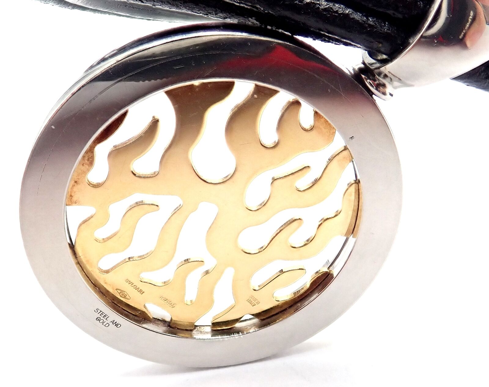Authentic Bulgari Tondo Fire 18k Yellow Gold & Stainless Steel Pendant Necklace for Women - Luxury Jewelry Gift for Anniversary, Birthday & Special Occasions