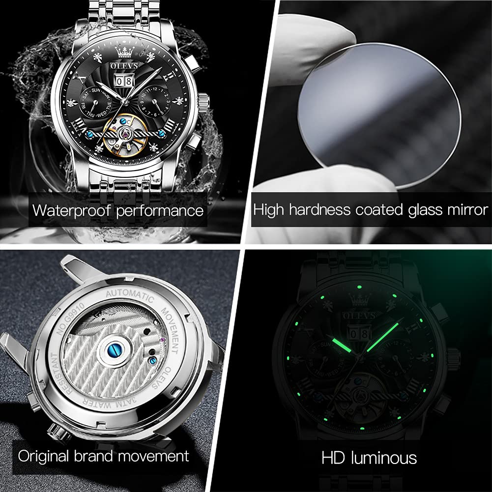 OLEVS Automatic Gold Watches for Men - Luxury Classic Stainless Steel Calendar Luminous Waterproof Watch - Perfect for Business, Formal Events & Daily Wear