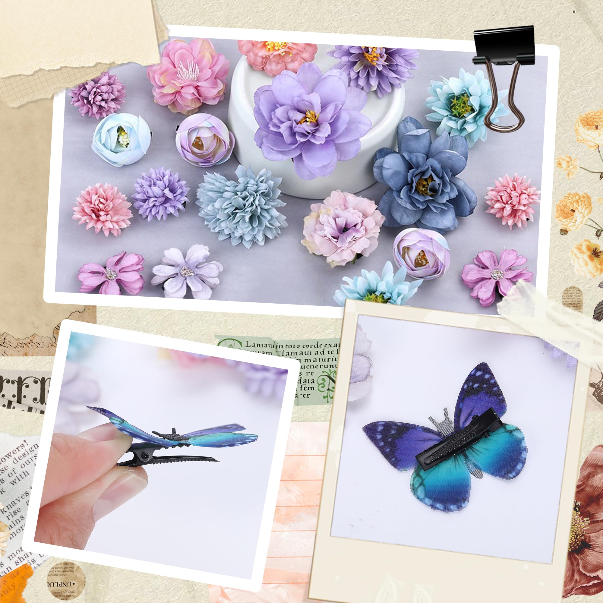 33Pcs Handmade Rose Flower Hair Clips with Butterfly Barrettes - Blue & Purple Wedding Bridal Hair Accessories for Women & Girls | Perfect for Weddings, Parties & Everyday Styling