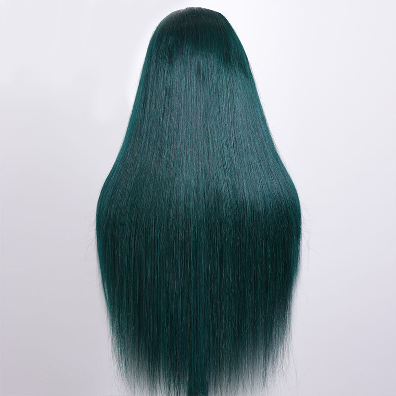 Eullair Dark Green Glueless Lace Frontal Human Hair Wig - Fashionable & Affordable Synthetic Hairpiece for Women | Perfect for Daily Wear, Cosplay, and Special Occasions