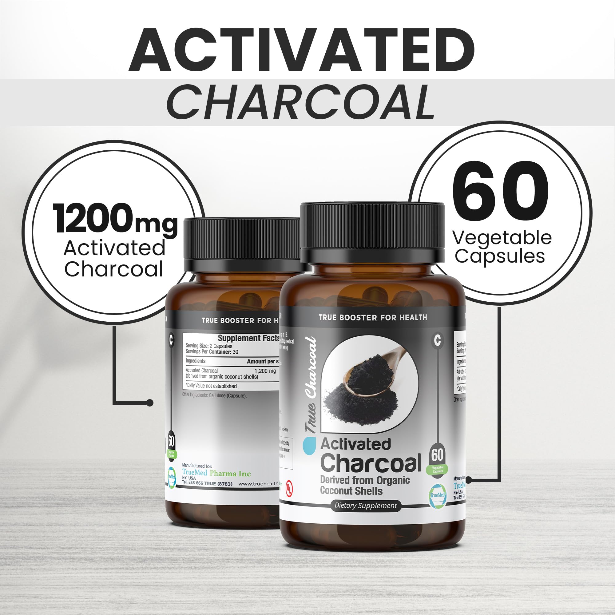 Organic Coconut Shell Activated Charcoal Capsules 1200mg - 60 Count for Detox & Digestive Health Support | Natural Cleansing Supplement for Gut Wellness | Perfect for Detox Routines, Bloating Relief & Post-Meal Digestive Aid