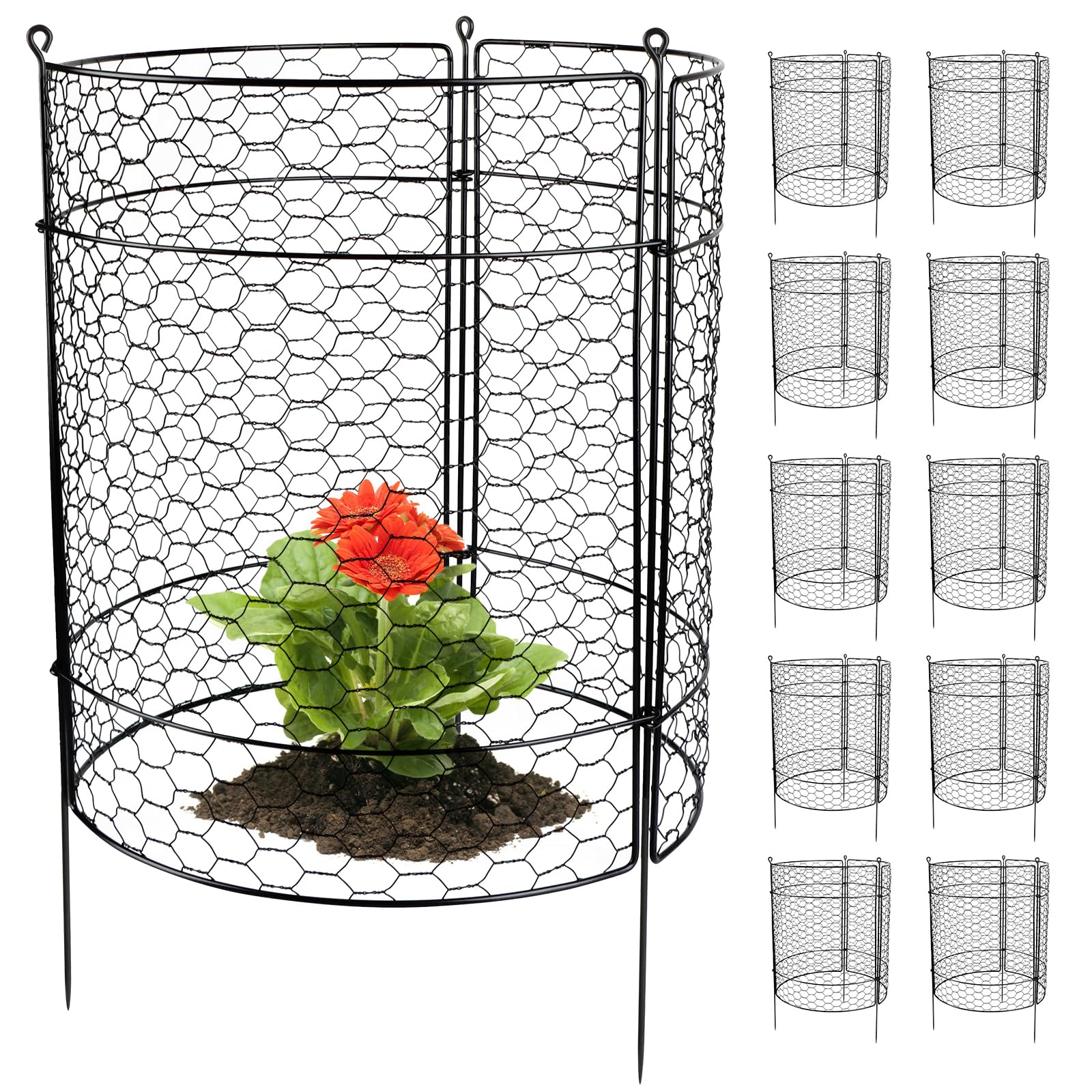 Kalolary 10-Pack Large 20'' x 14'' Metal Garden Plant Protectors - Animal Proof Wire Cages with Stakes for Rabbits, Squirrels & Pets - Perfect for Vegetable Gardens, Flower Beds & Potted Plants