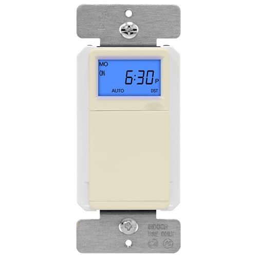 TOPGREENER Digital Astronomic Timer Switch - 7-Day Programmable Light Timer with Sunrise/Sunset Mode for Indoor/Outdoor Lights, Fans & Motors | Single-Pole or 3-Way Installation | Neutral Wire Required | UL Listed (TGT01-H-LA, Light Almond) | Perfect for Home Automation, Energy Savings & Security Lighting