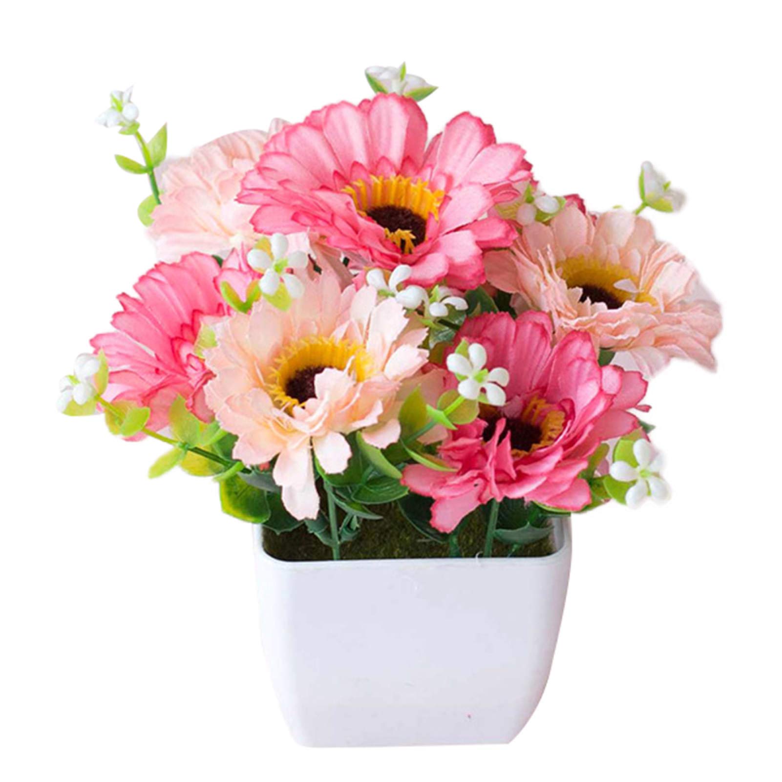 Meideli Artificial Chrysanthemum Flower with Gypsophila in Wood Pot - Pink Faux Bonsai for Home, Office, and Garden Decor | Perfect for Table Centerpieces, Wedding Decorations & Indoor Plant Displays