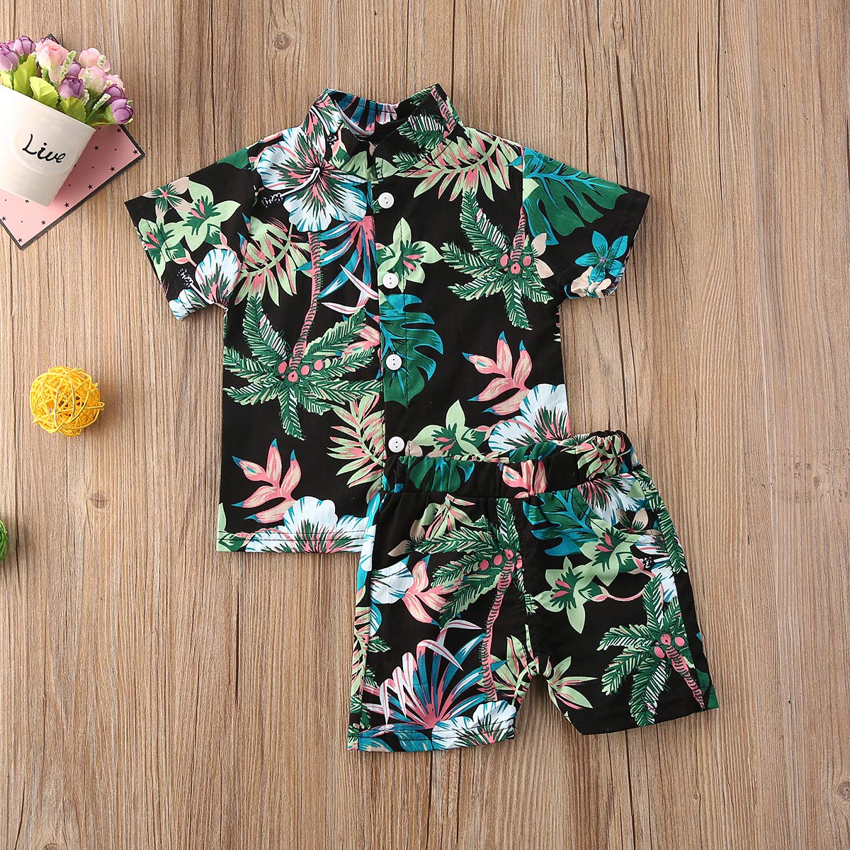 Toddler Boys Summer Shorts Set - Floral Shirt & Bermuda Shorts for Beach Play