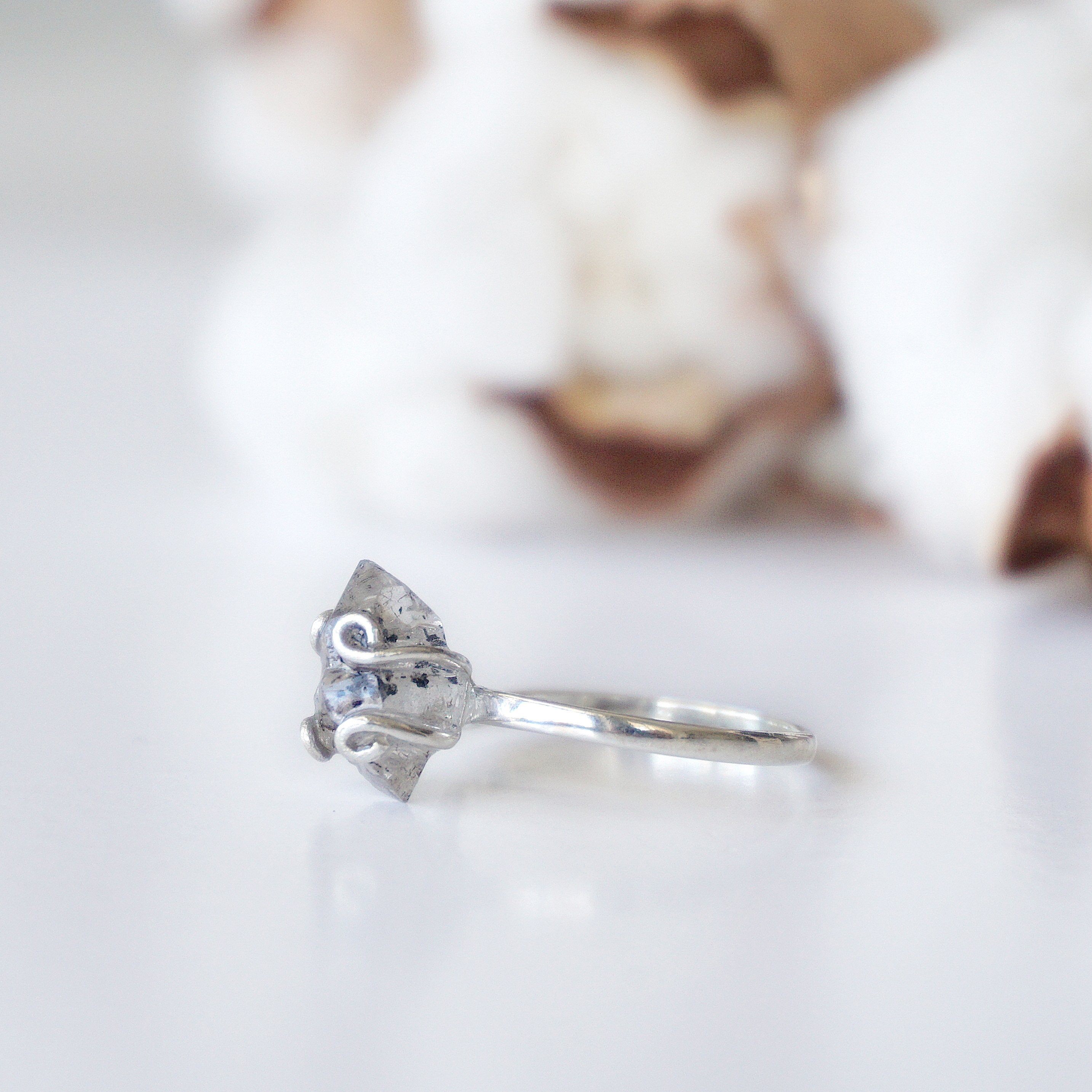 Women's Herkimer Diamond Sterling Silver Adjustable Ring - Elegant Handmade Jewelry for Everyday Wear & Special Occasions | Perfect Gift for Her