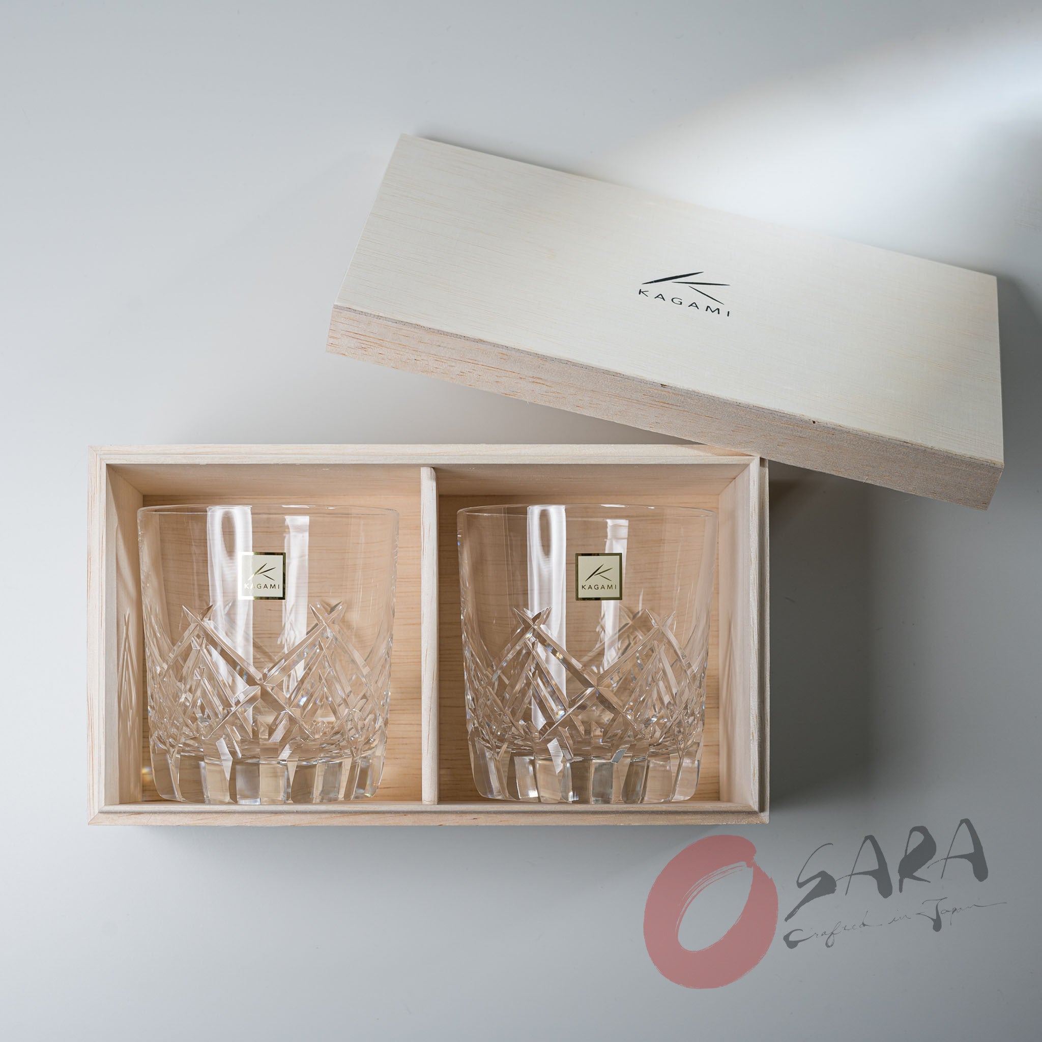 KAGAMI Crystal Japanese Handmade Pair of Whiskey Glasses 260ml - Premium Sleet Design for Cocktails, Bourbon & Scotch | Elegant Barware for Home Entertaining & Gifts